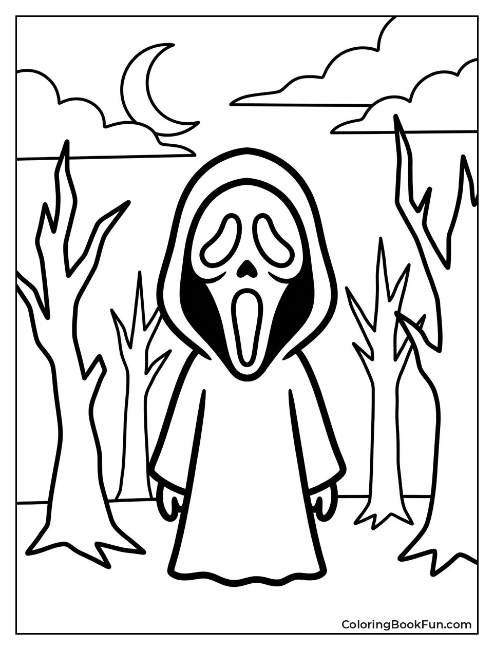 Ghostface Among Creepy Trees at Night