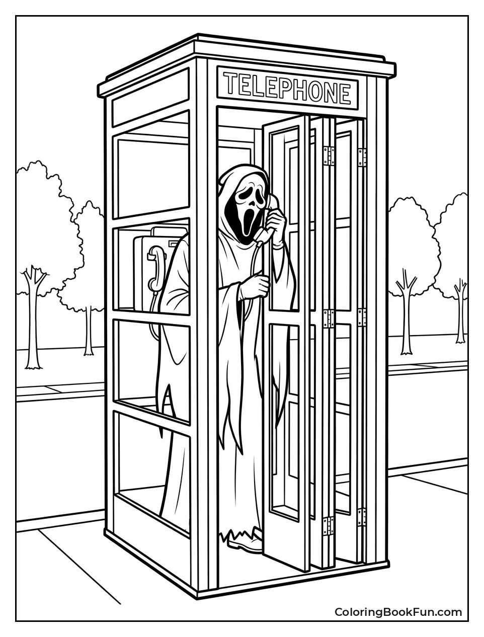 Ghostface Standing in Phone Booth