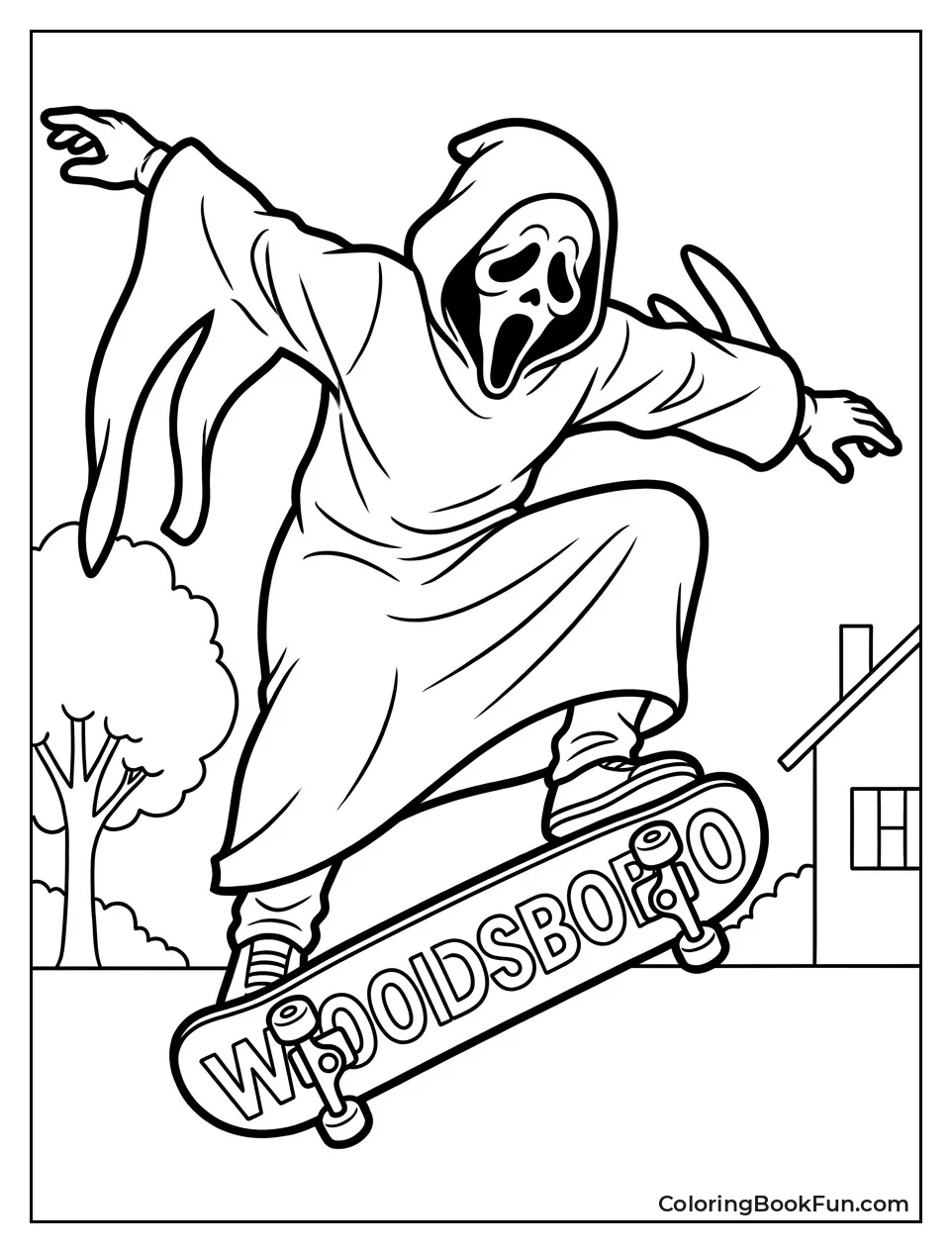 Ghostface Doing Kickflip on Skateboard