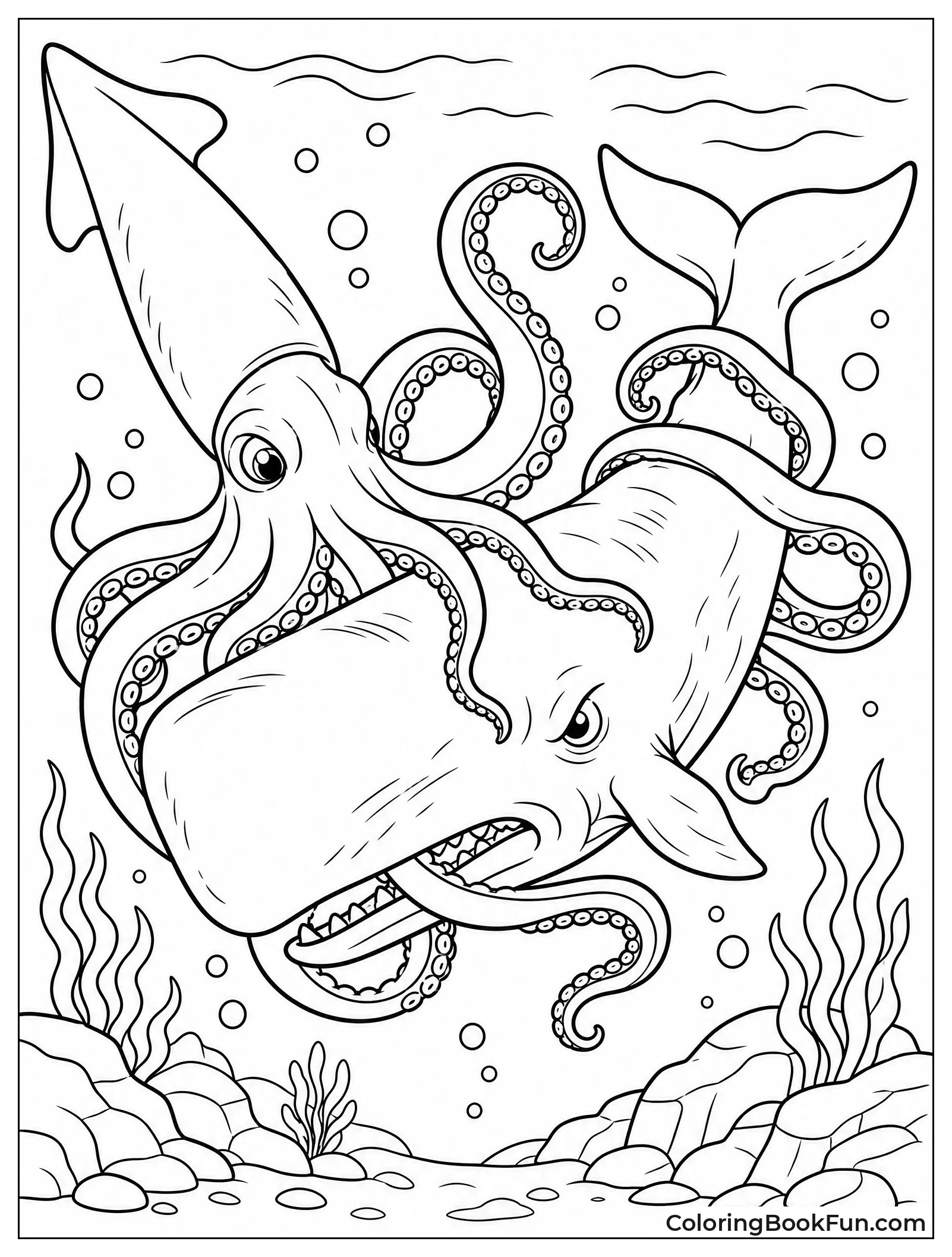 Giant Squid Wrestles Sperm Whale