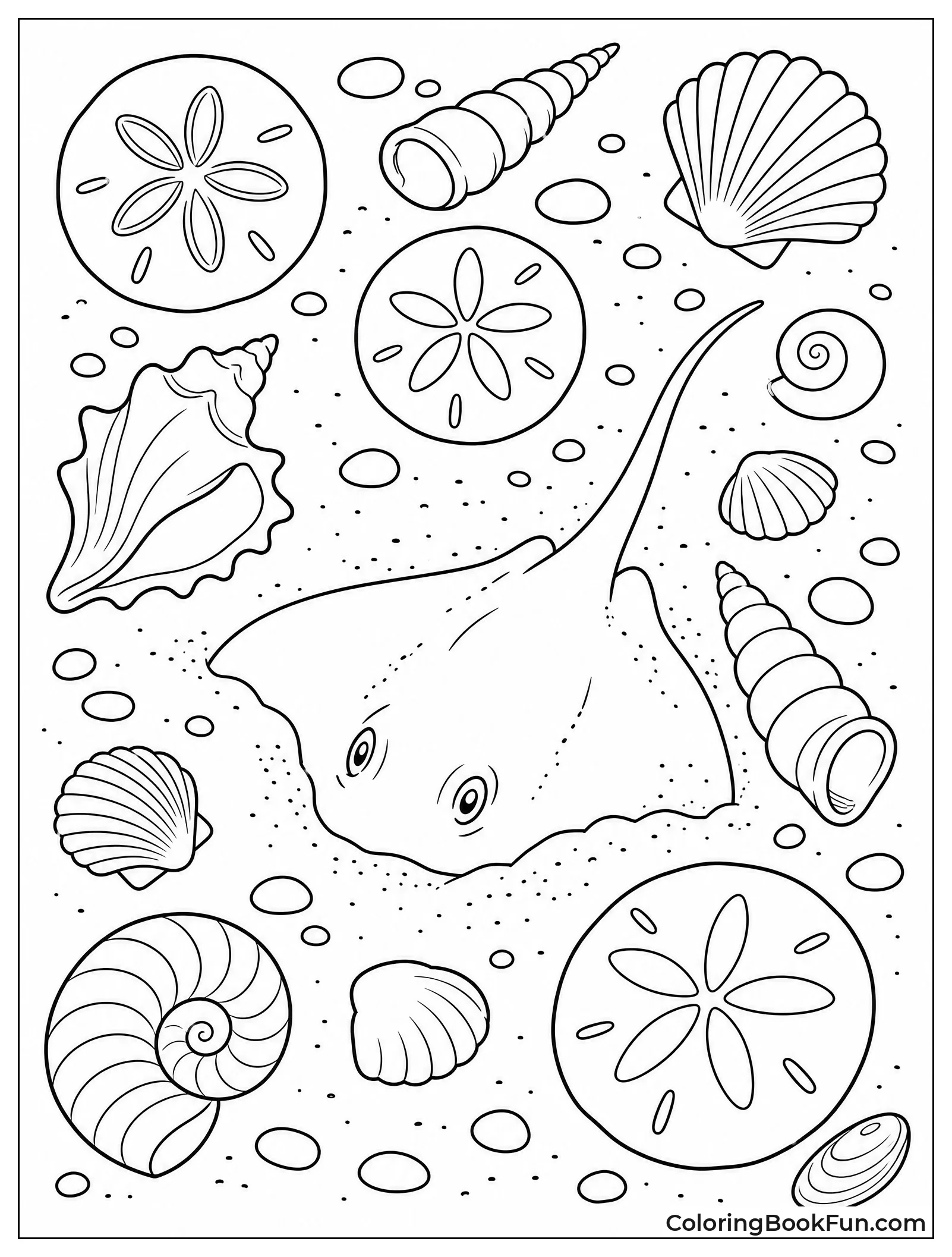 Ocean Floor Shows Shells And Ray