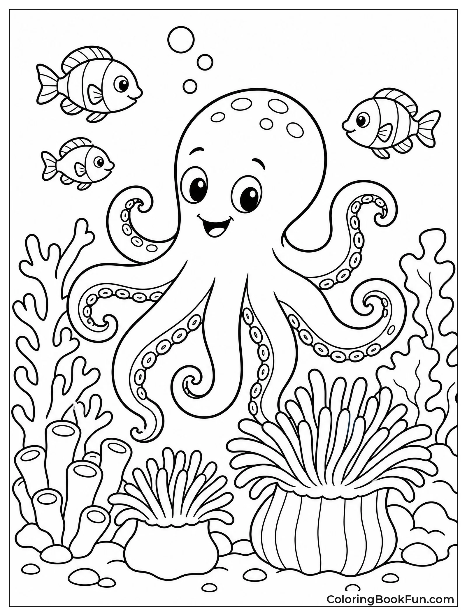 Octopus Explores Colorful Coral Reef