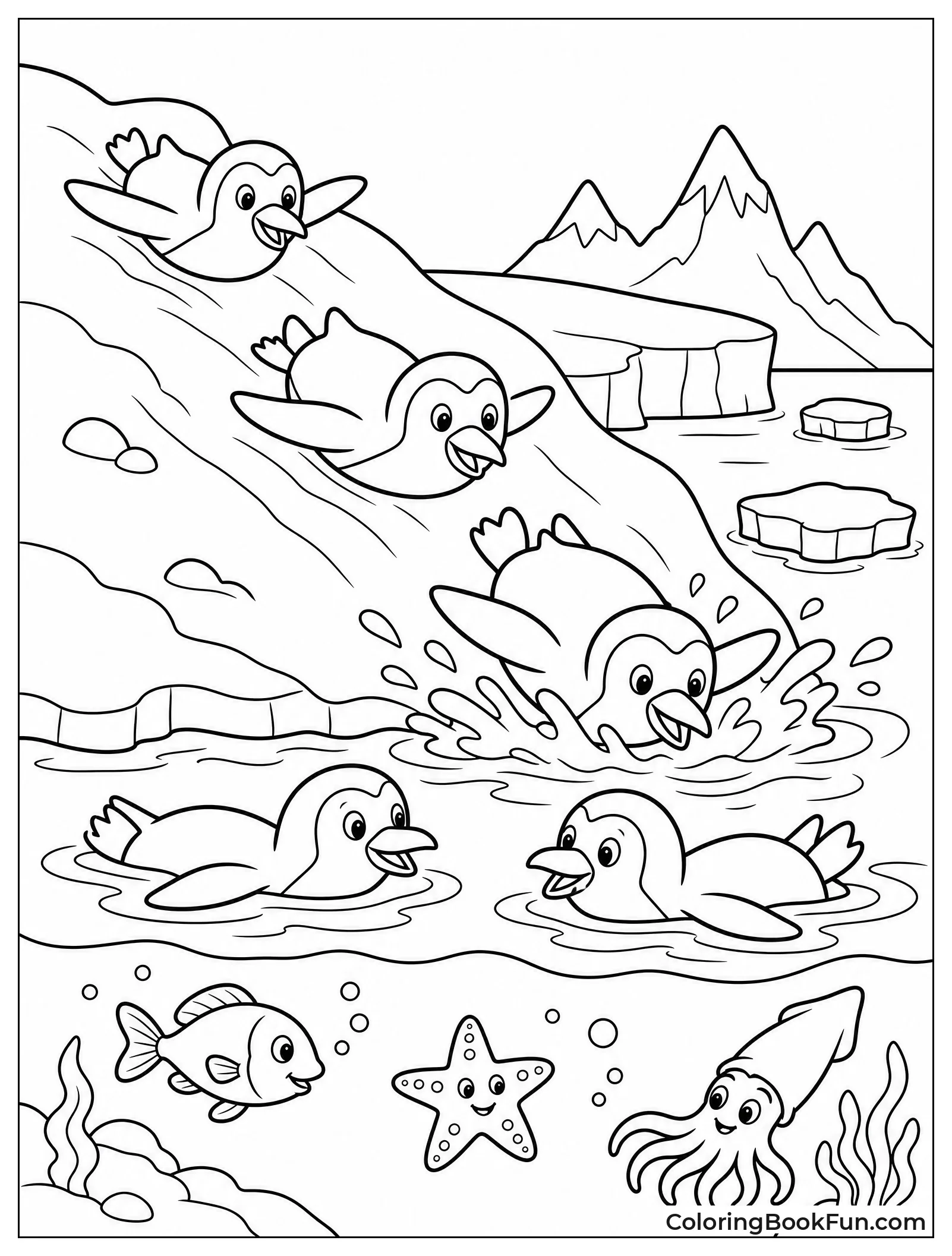 Penguins Slide Into Cold Water