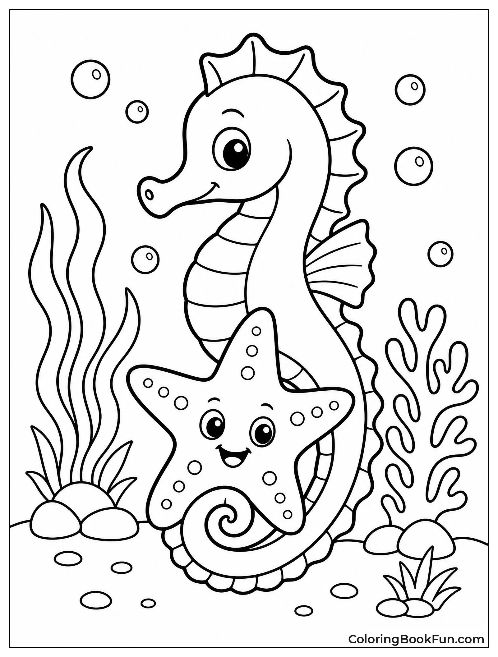 Seahorse And Starfish Play Together