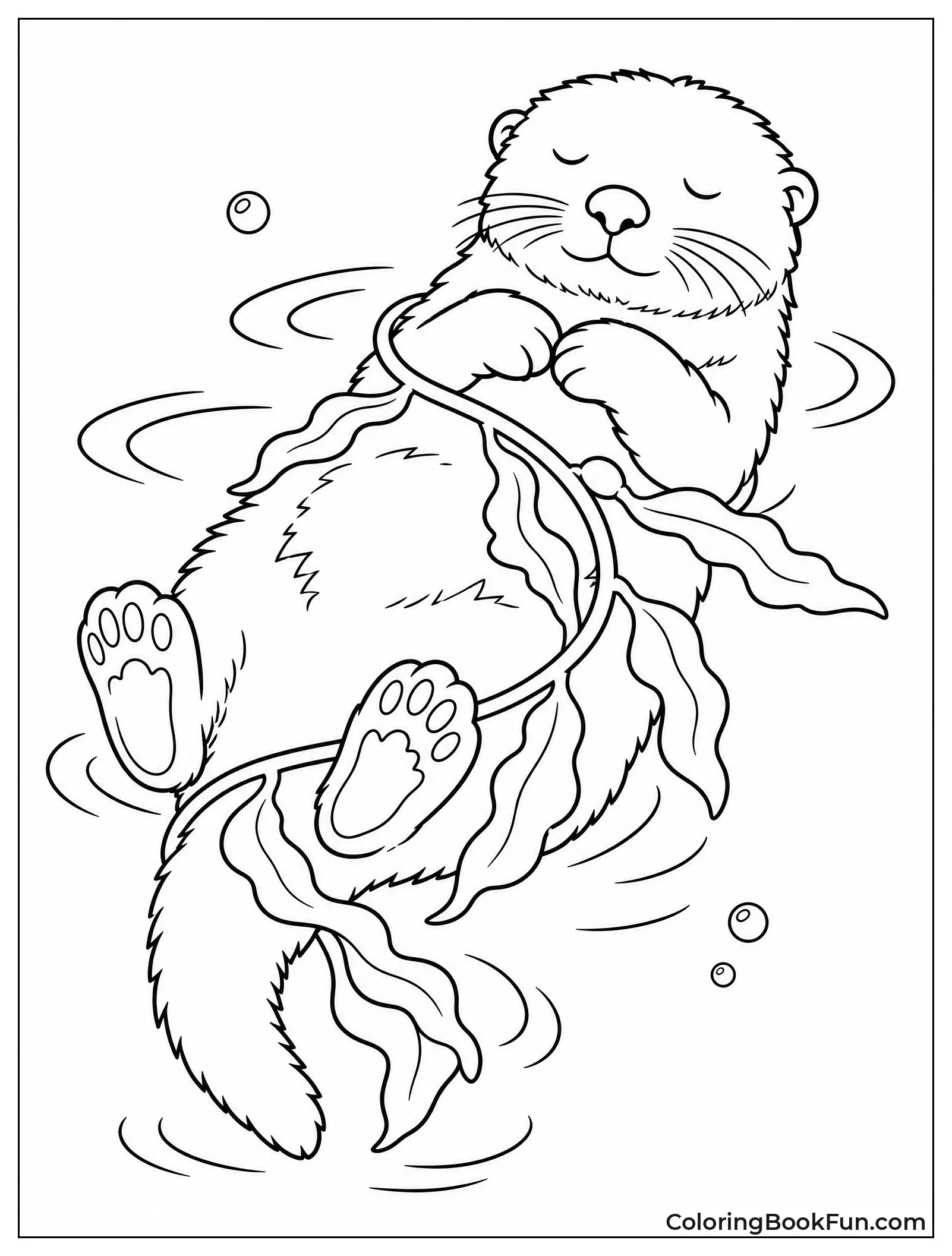 Sea Otter Sleeps Wrapped in Kelp