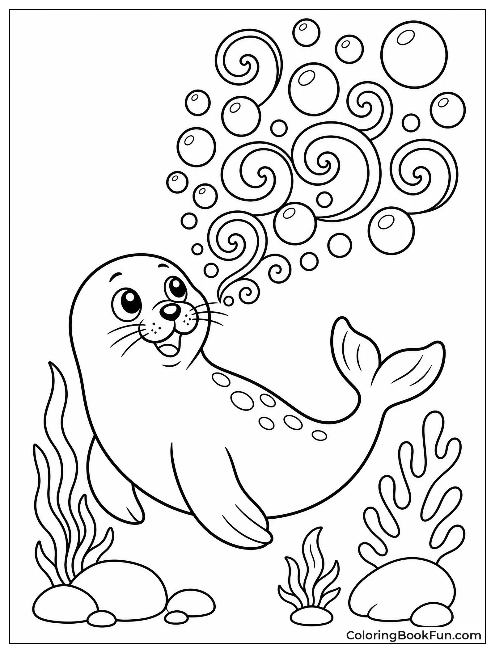 Seal Blowing Swirling Bubbles Underwater