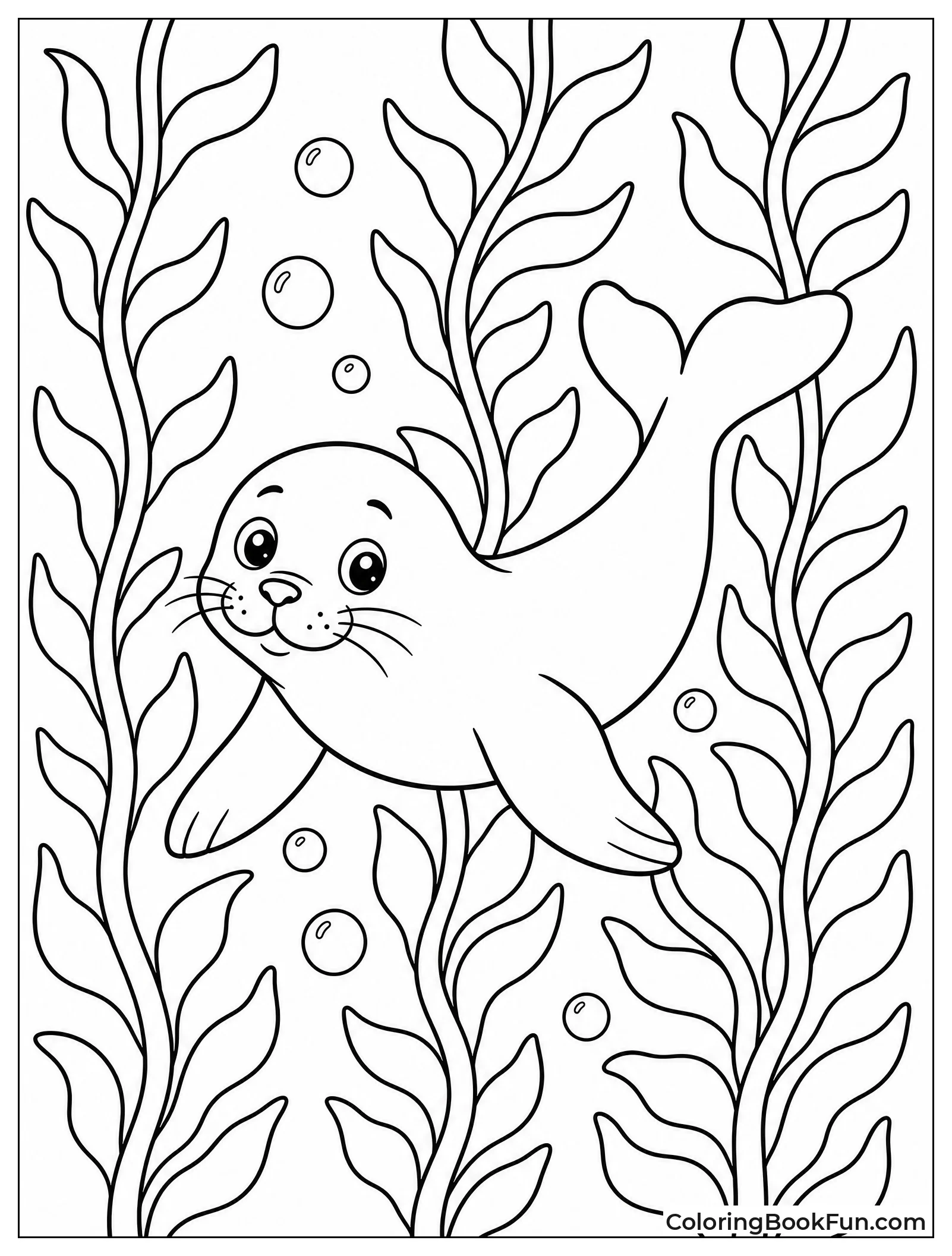 Seal Swimming Through Tall Kelp