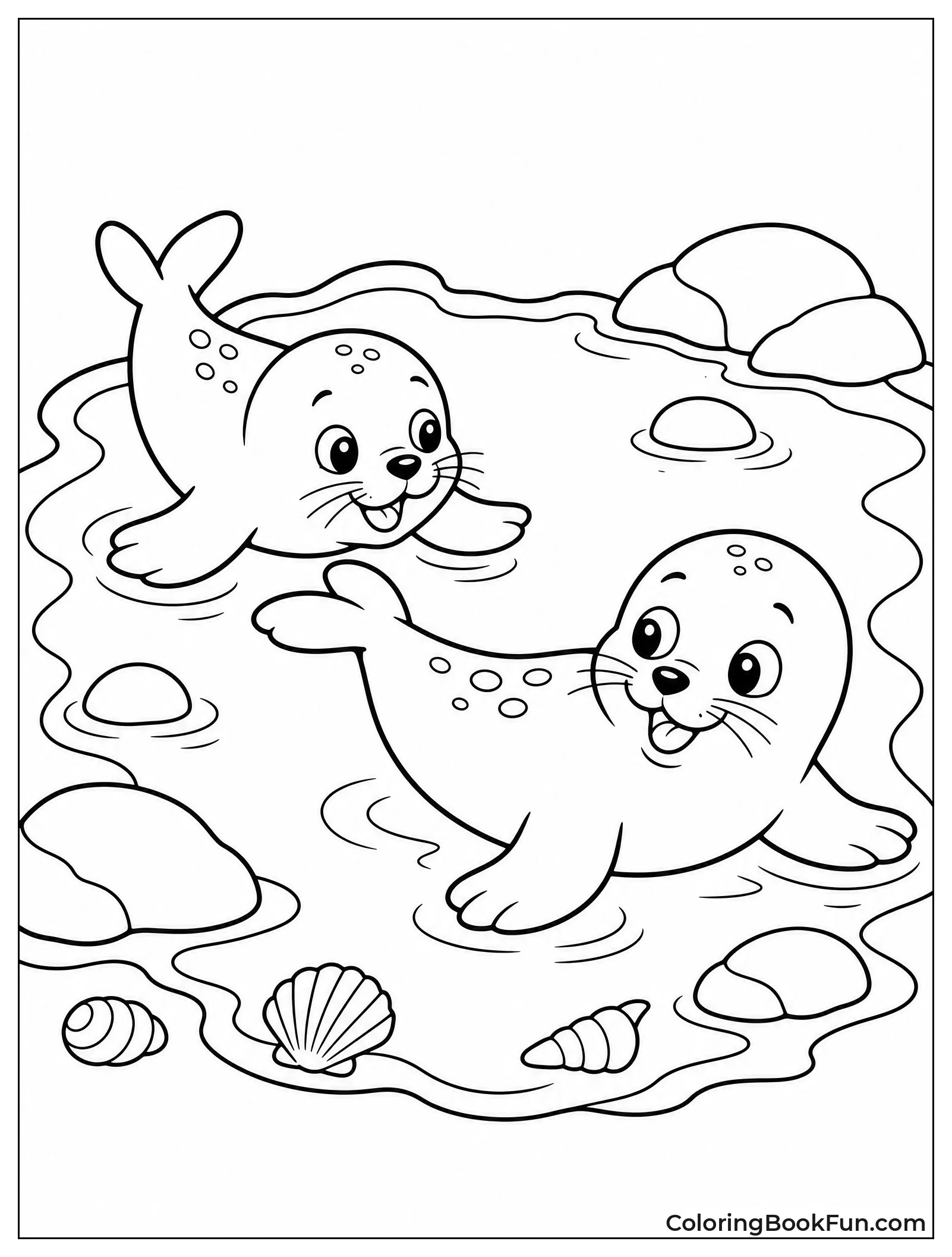 Two Seal Pups Chasing Tails