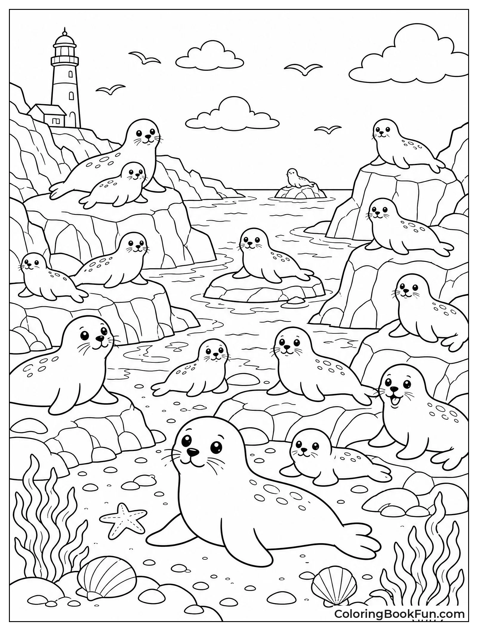 Seals Resting on Rocky Shore
