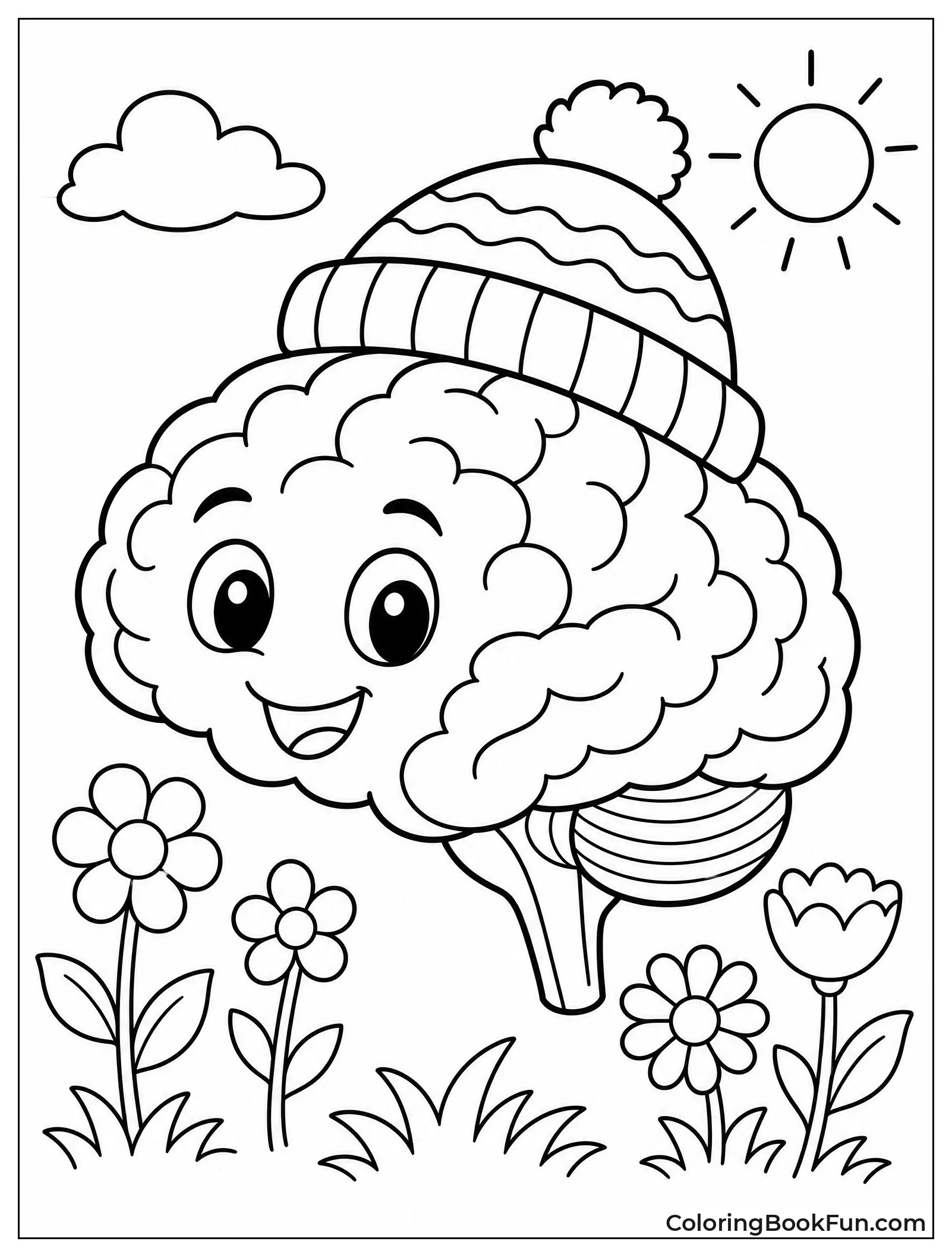 Brain with Seasonal Hats and Flowers