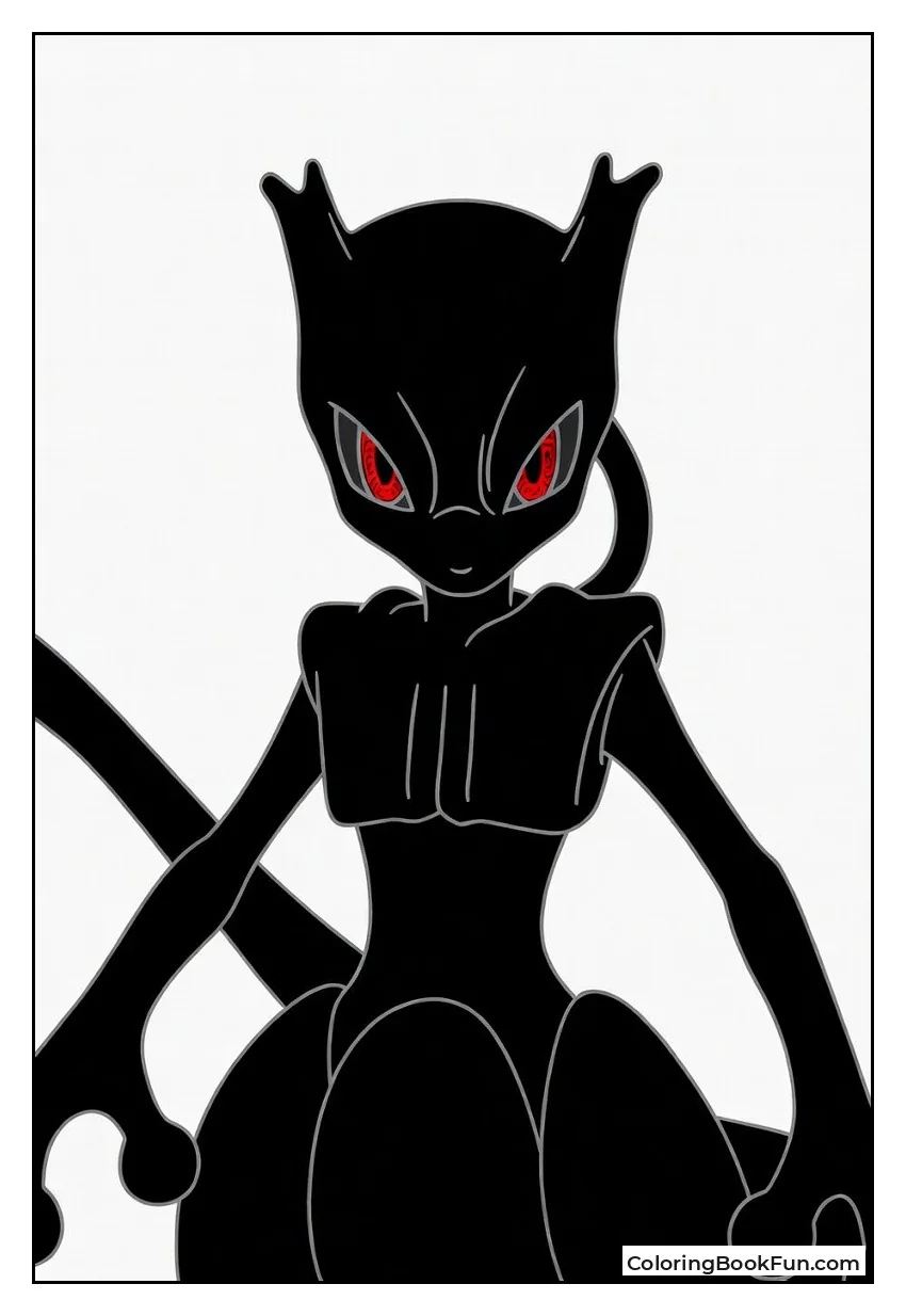 Shadow Mewtwo Glares with Glowing Red Eyes