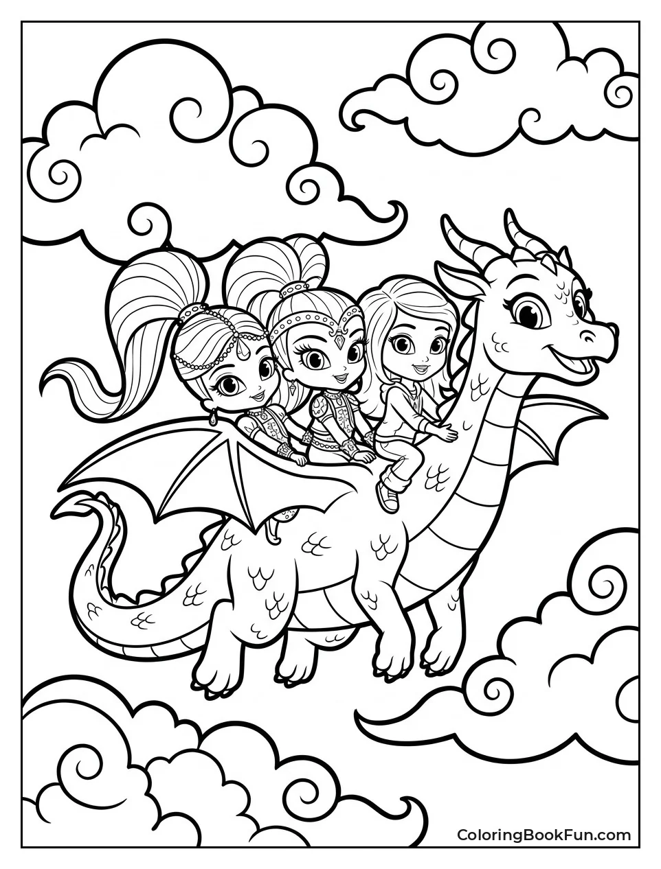 Riding Friendly Dragon Through Clouds