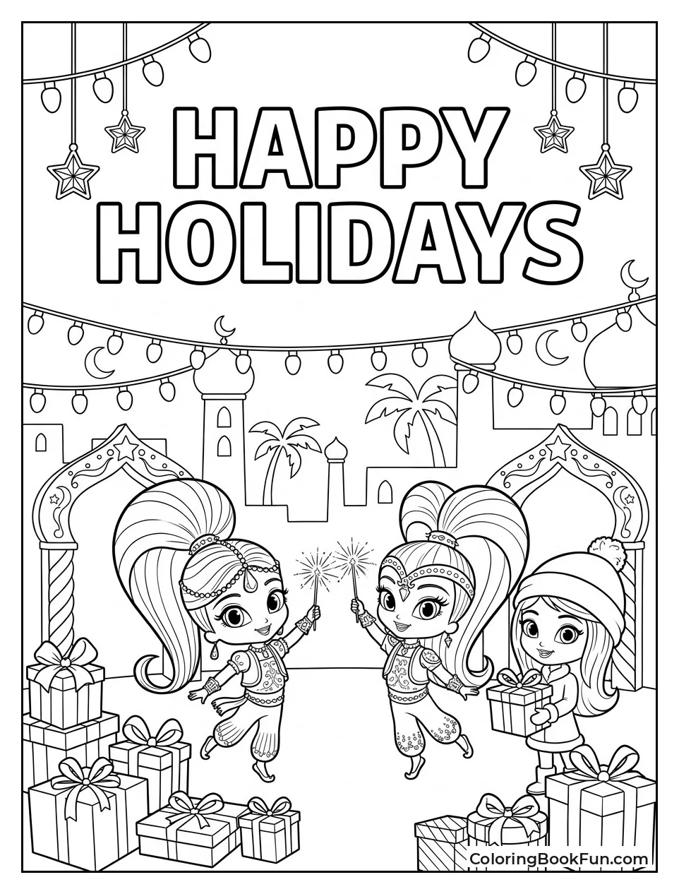 Celebrating Holiday With Lights And Gifts