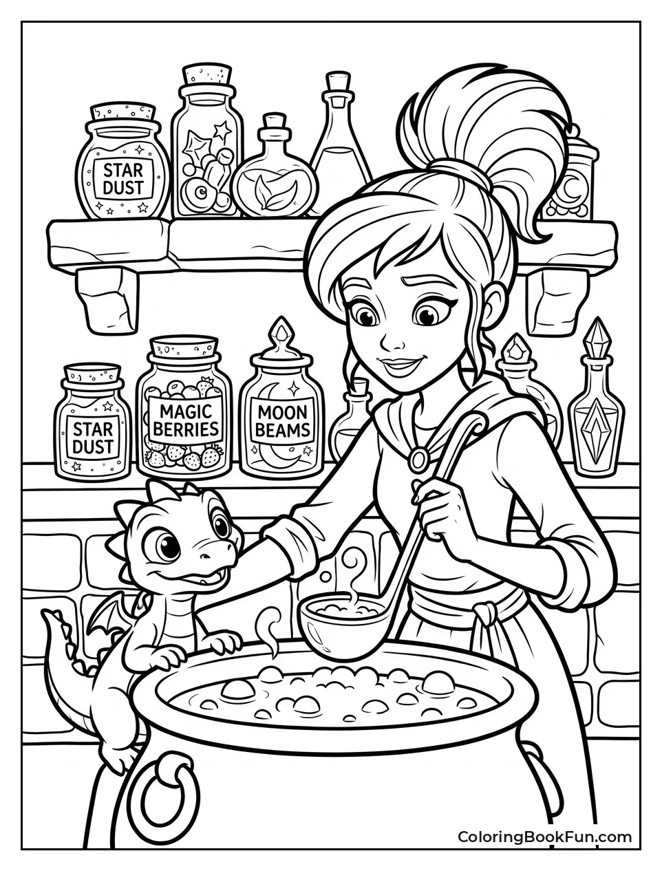 Stirring Bubbling Potion In Cauldron