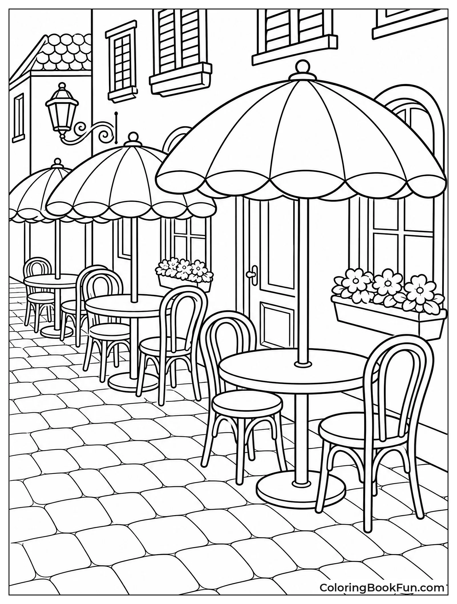 Umbrellas Cover Cafe Tables on Street