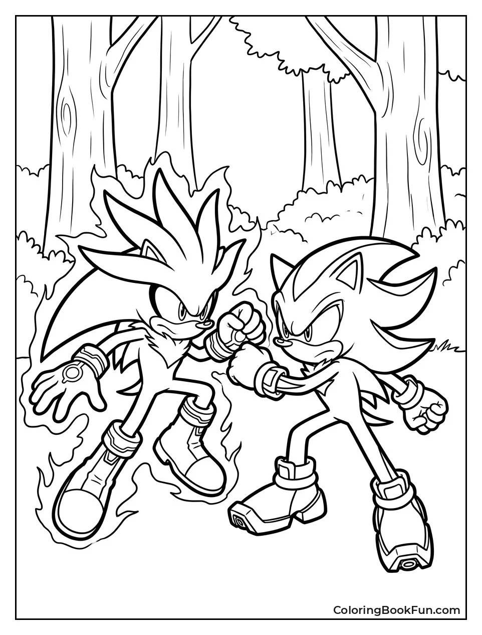 Silver Fights Shadow in Forest