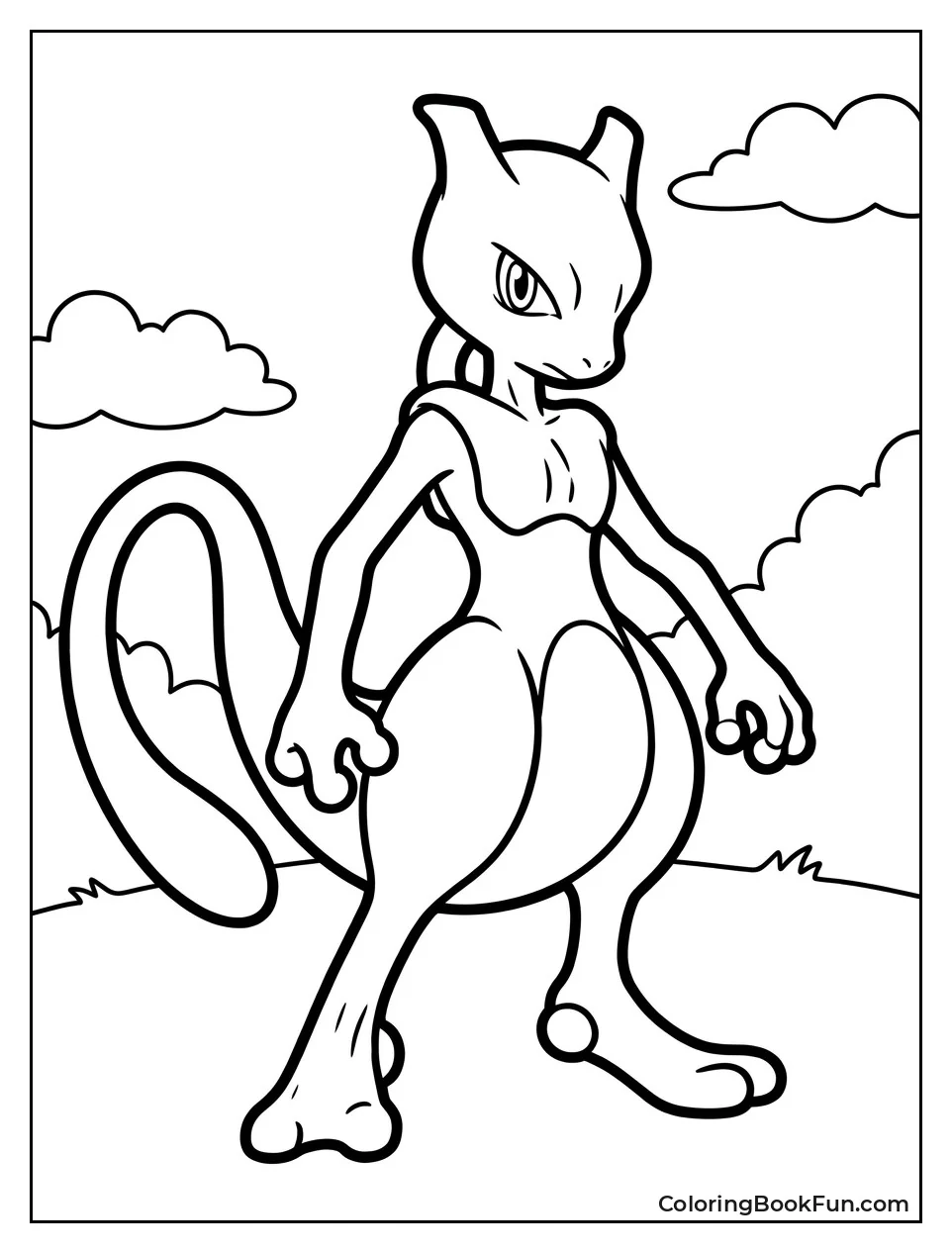 Simple Mewtwo Outline Stands Bold for Kids