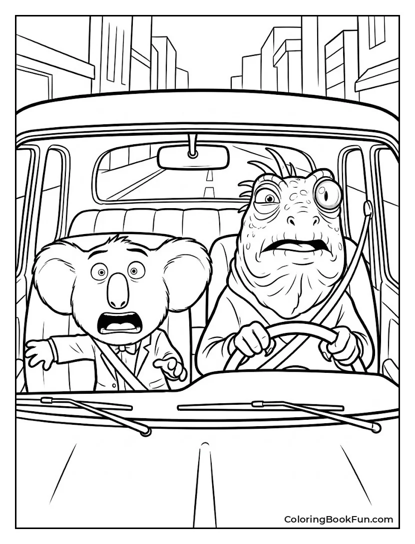 Miss Crawly Driving the Car