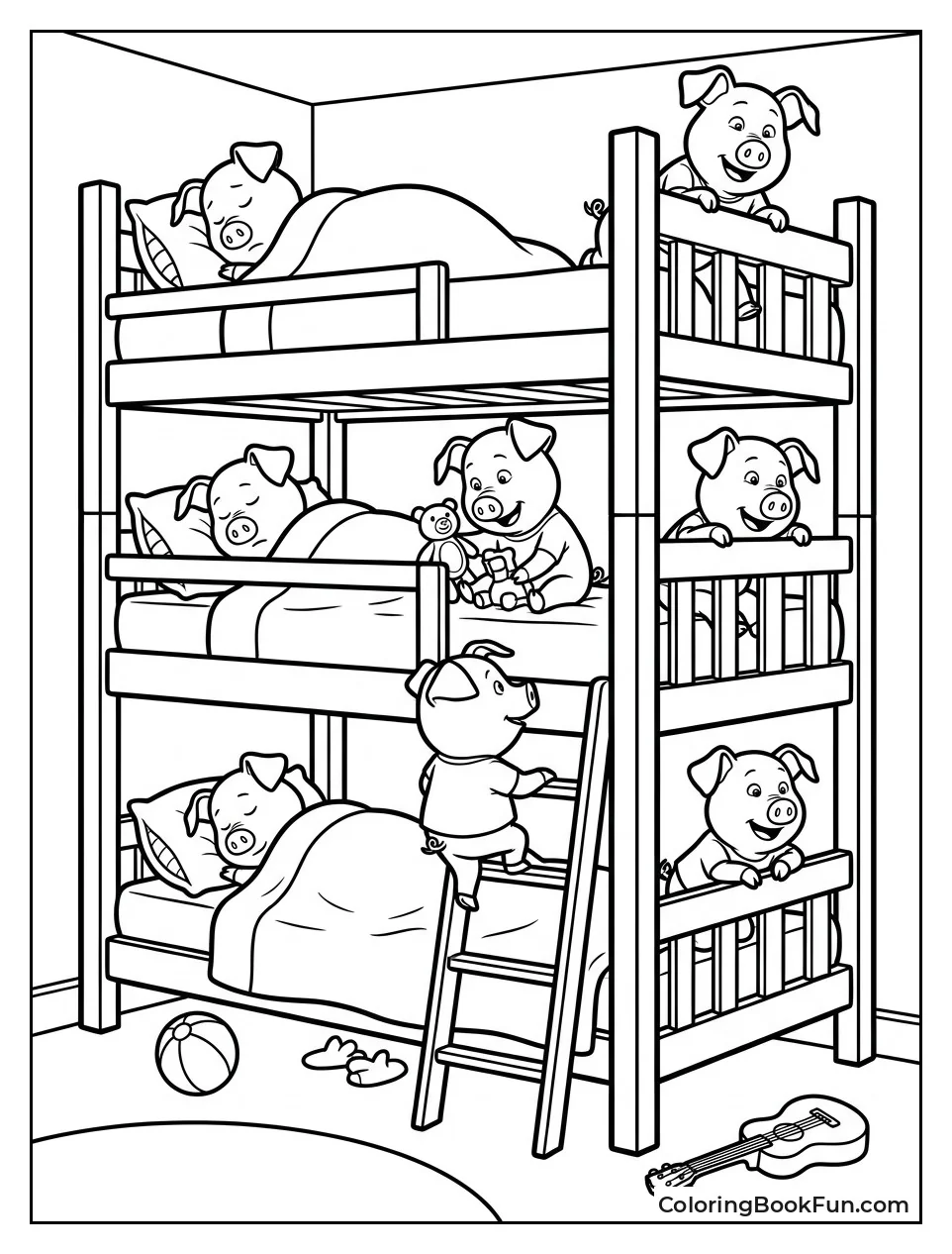 Piglets Tucked in Bunk Bed