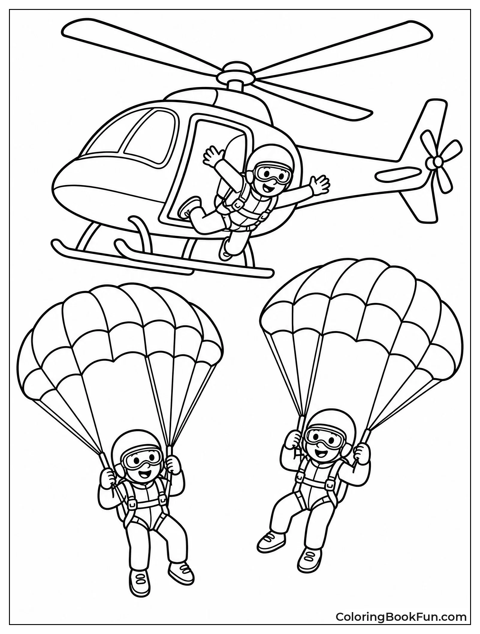 Skydivers Jump from Hovering Helicopter