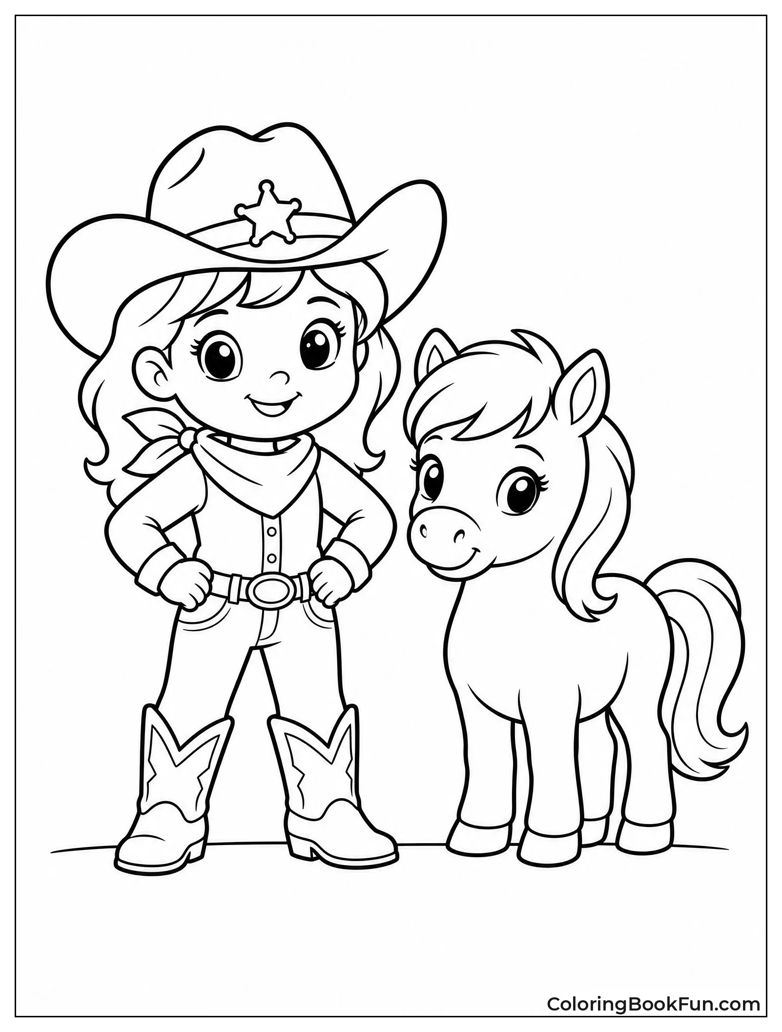 Tiny Cowgirl Next to Pony