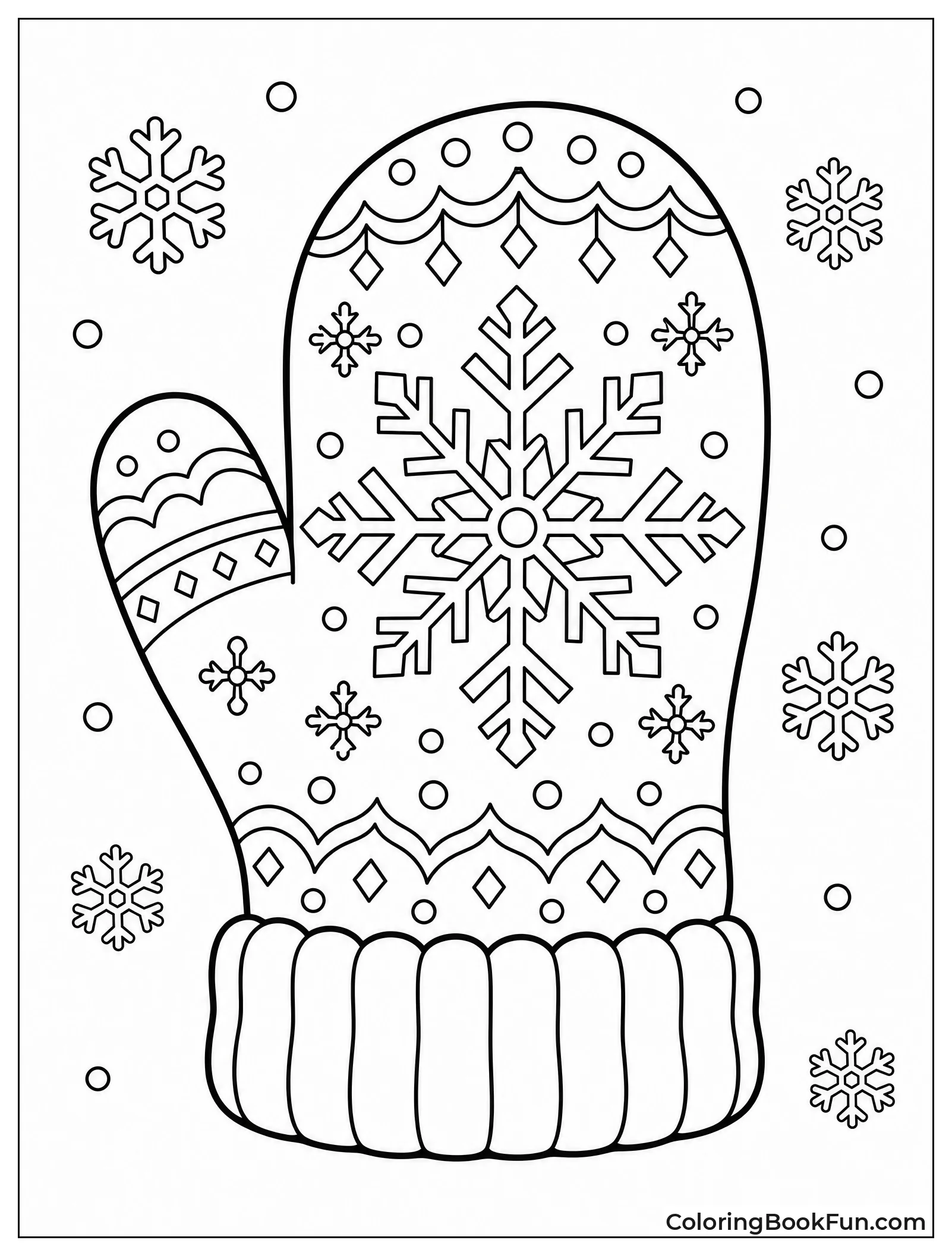 Mitten Covered in Snowflake Designs