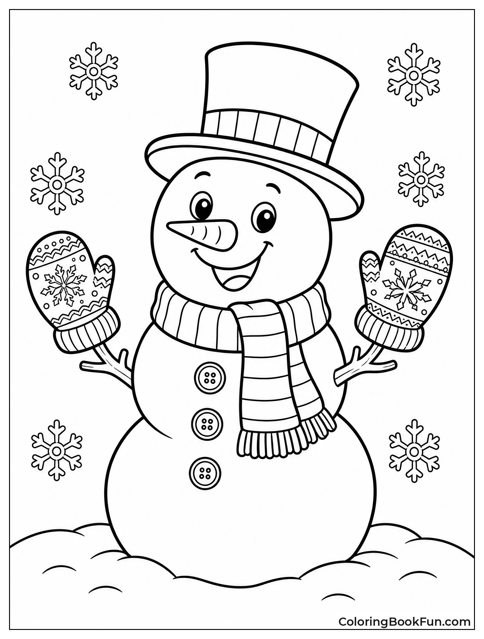 Snowman Wearing Fancy Patterned Mittens