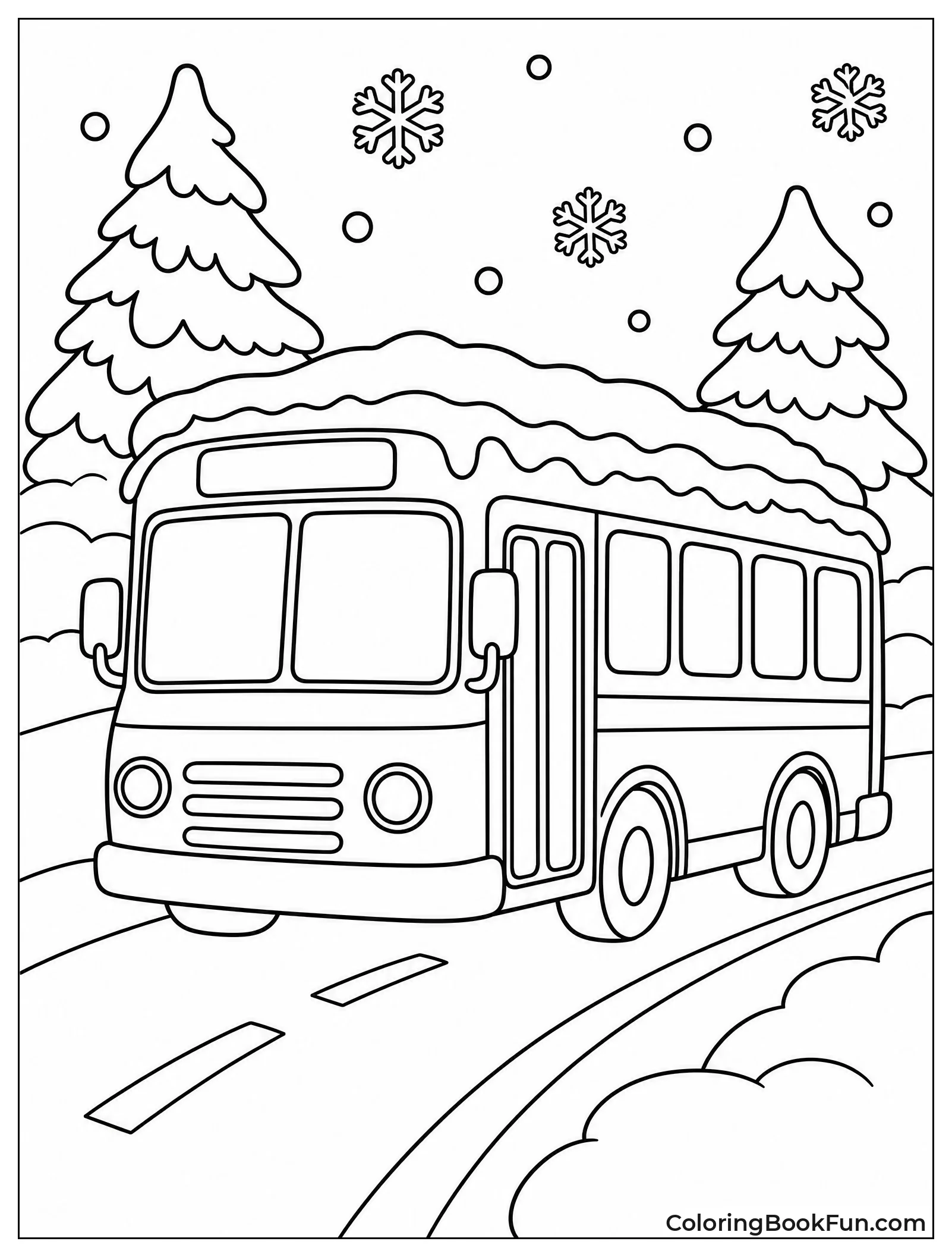 Bus Drives In Snowy Woods