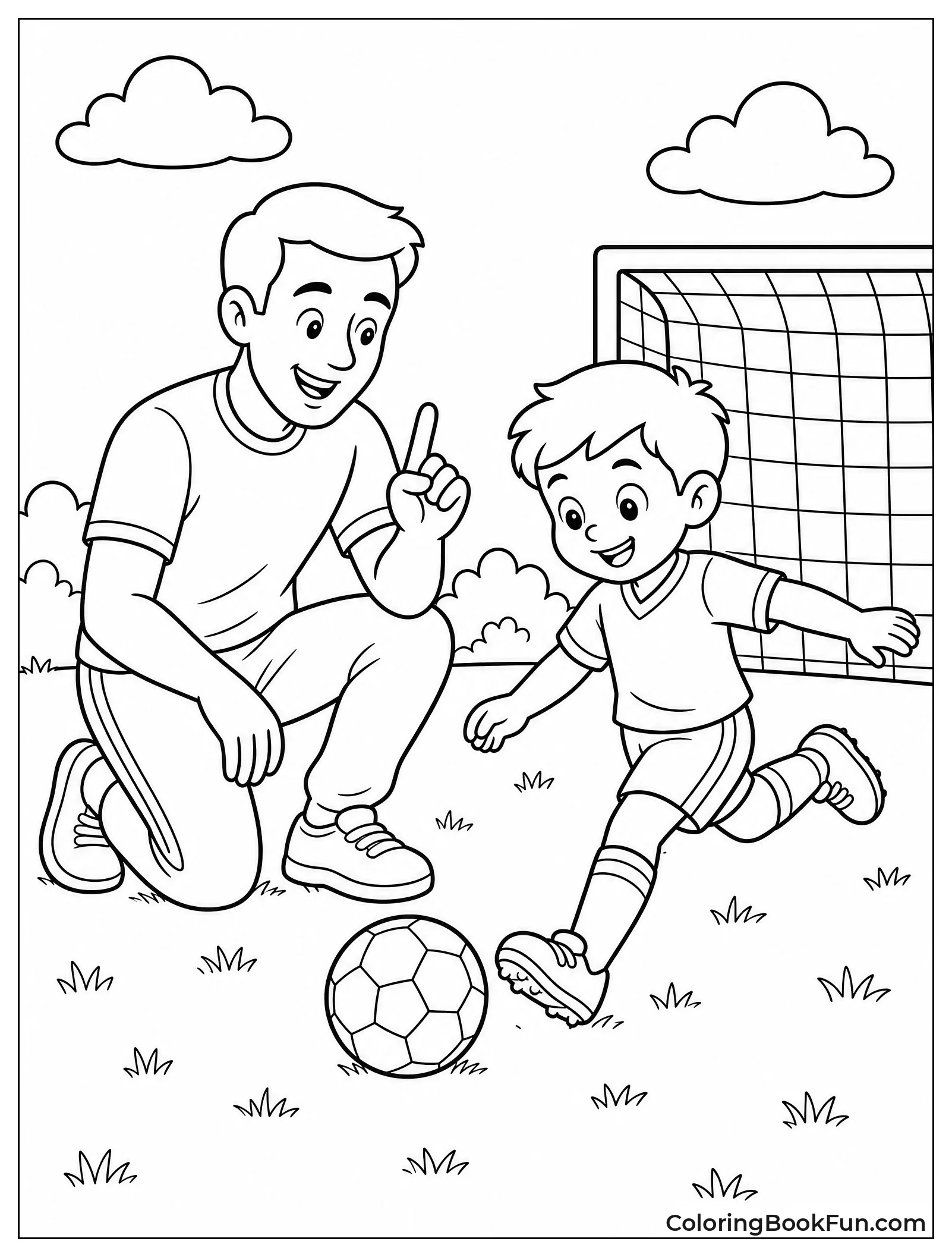 Dad Coaching Soccer with Child