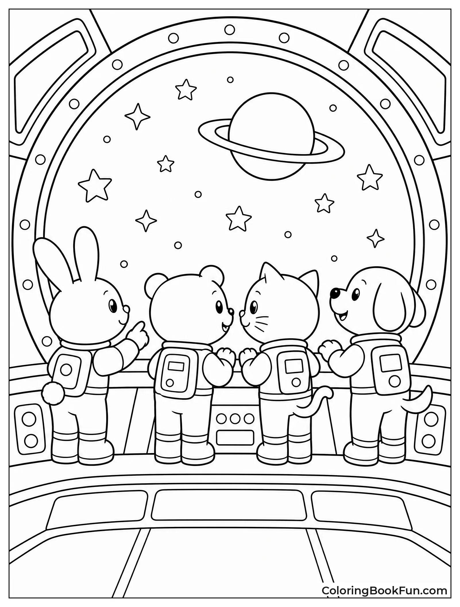 Animals in Spacesuits Looking Out
