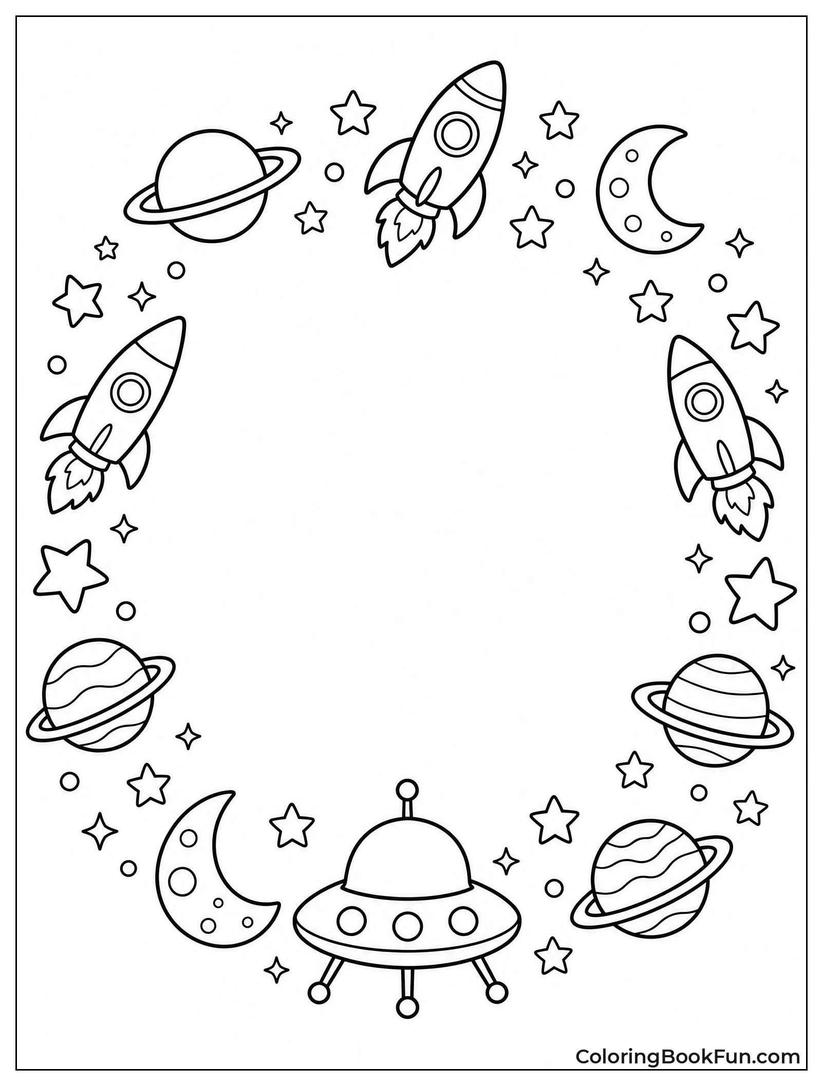 Rocket Border with Planets