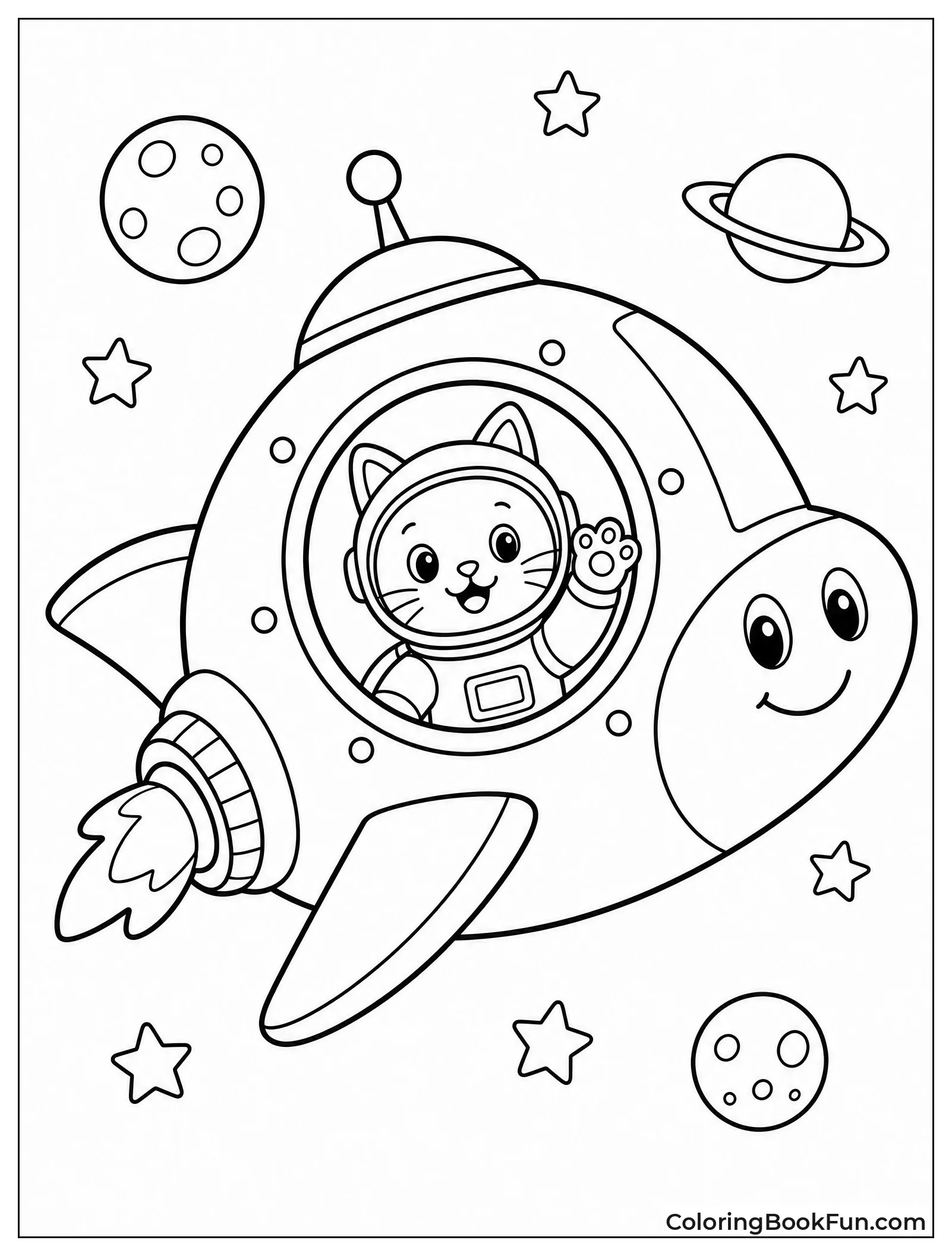 Cat Astronaut Waving from Window