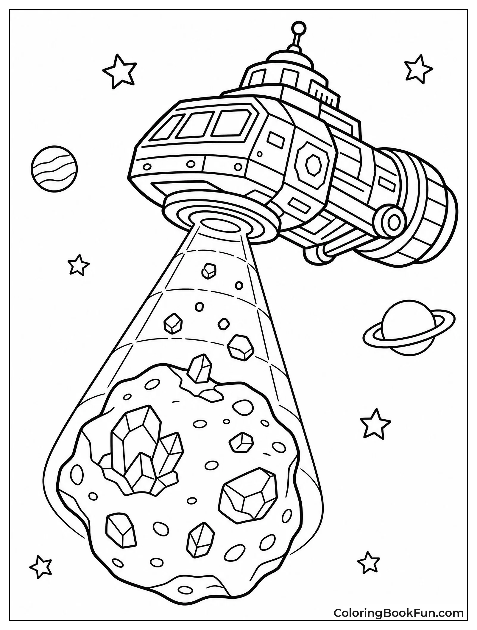 Mining Ship Grabbing Big Asteroid