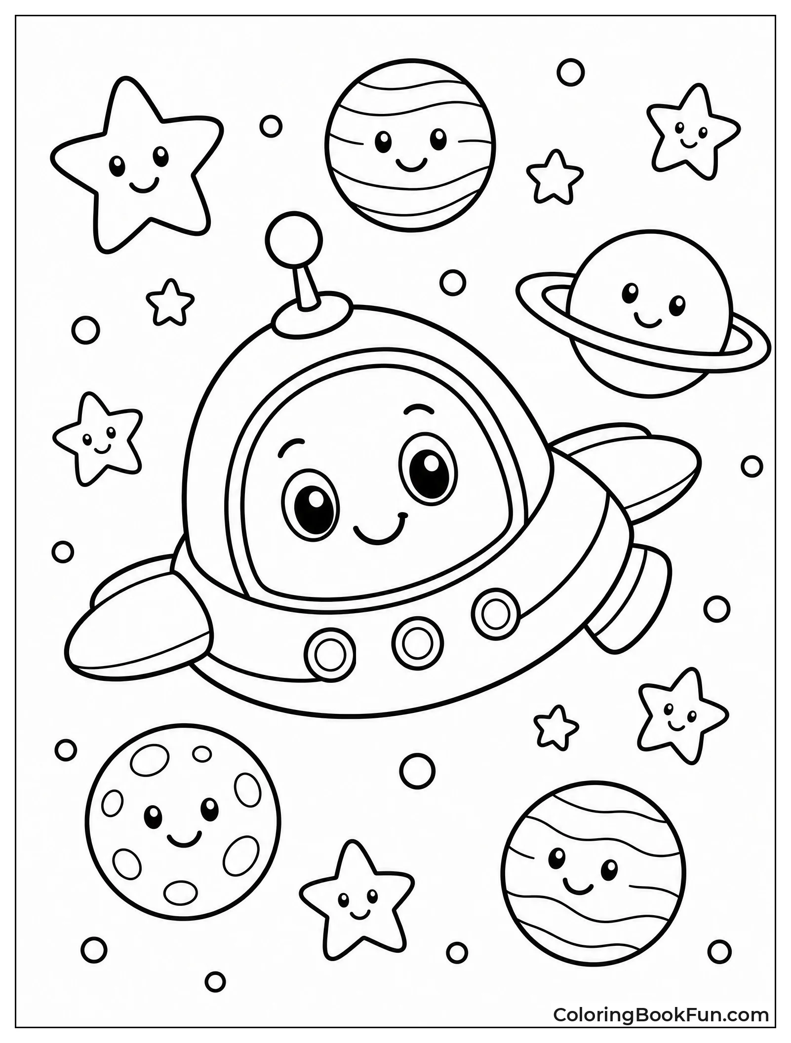 Cute Smiling Spaceship with Stars