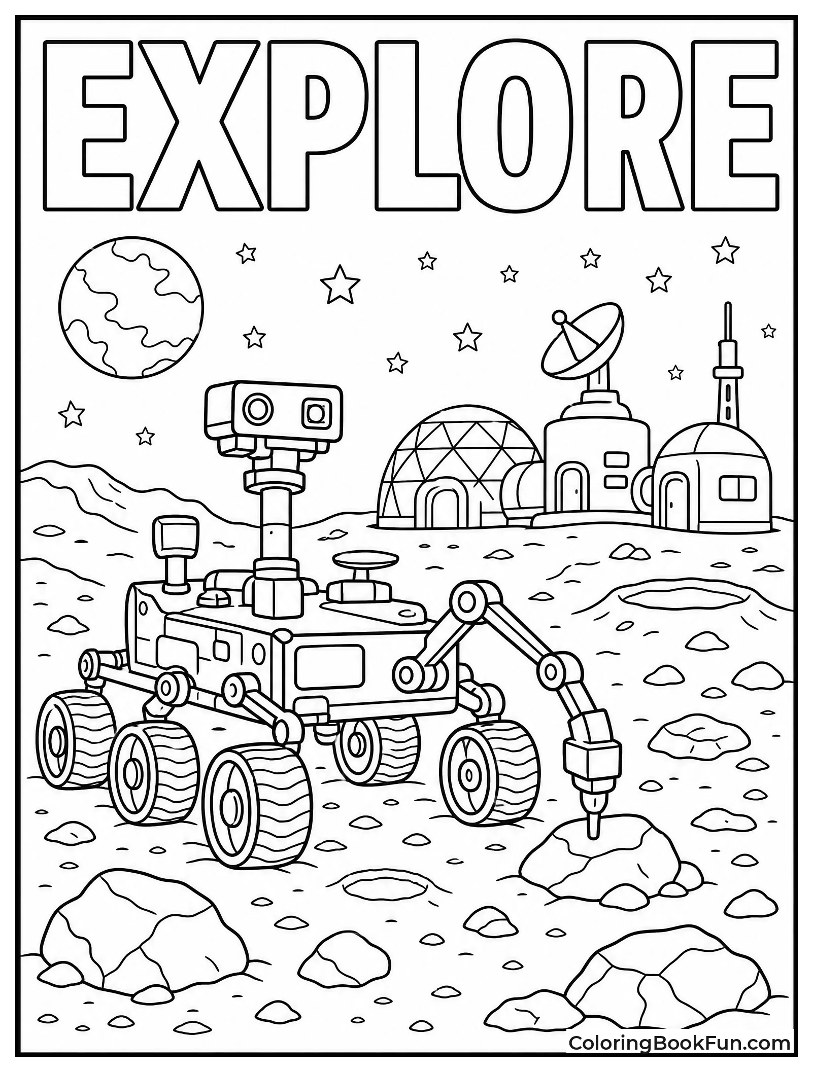 Rover Exploring Red Mars Rocks