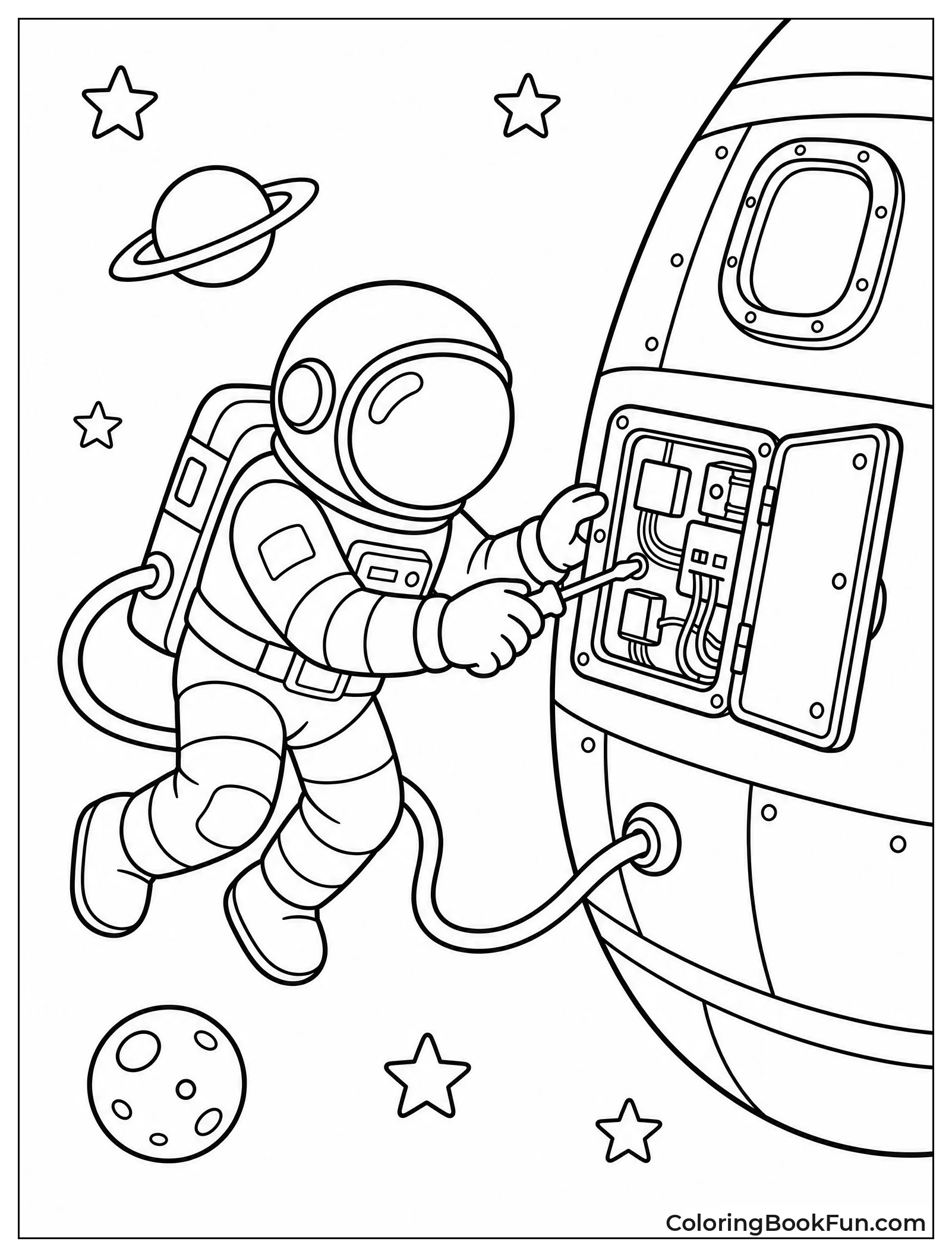Astronaut Fixing Hull Outside Ship