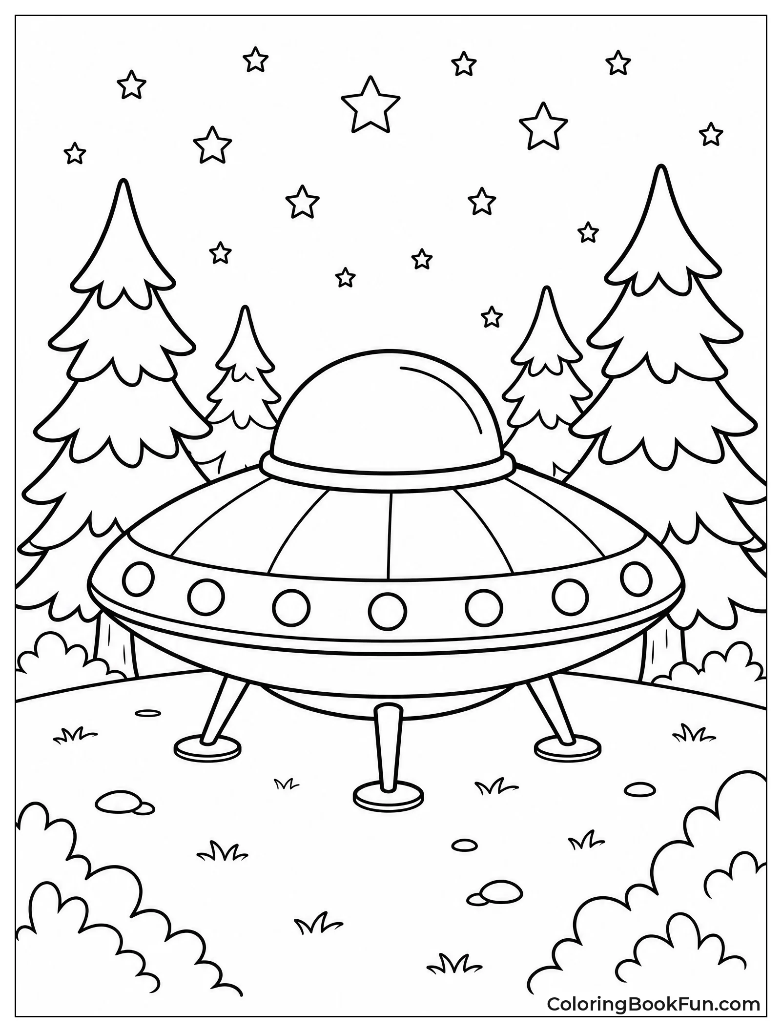 UFO Landing in Pine Forest