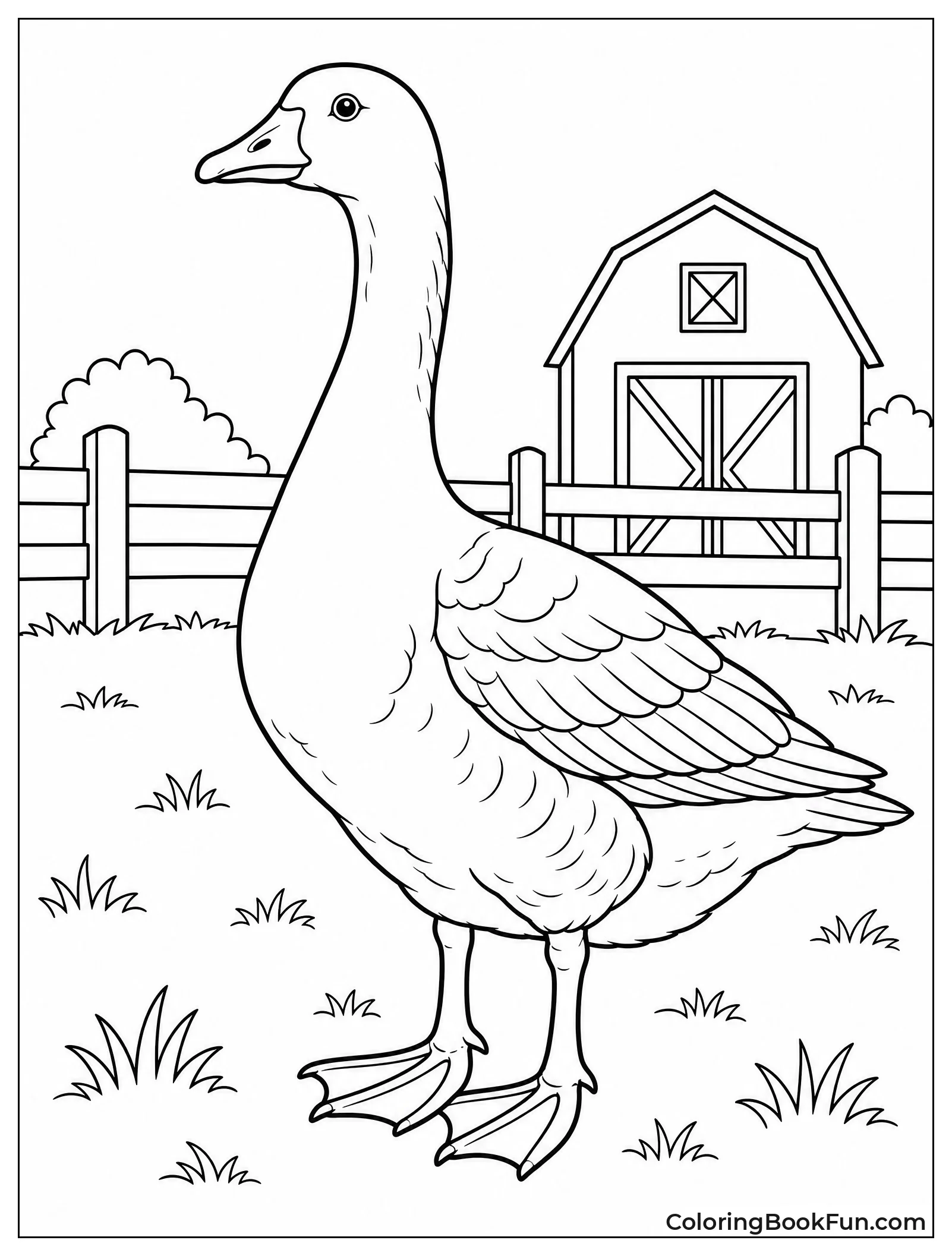 Tall Goose Standing in Farmyard