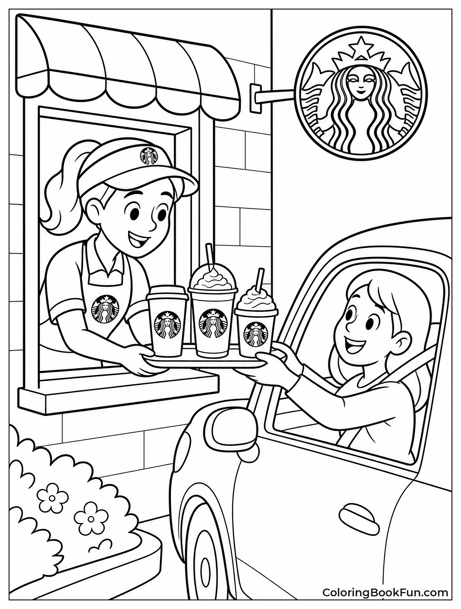 Barista Hands Tray at Window