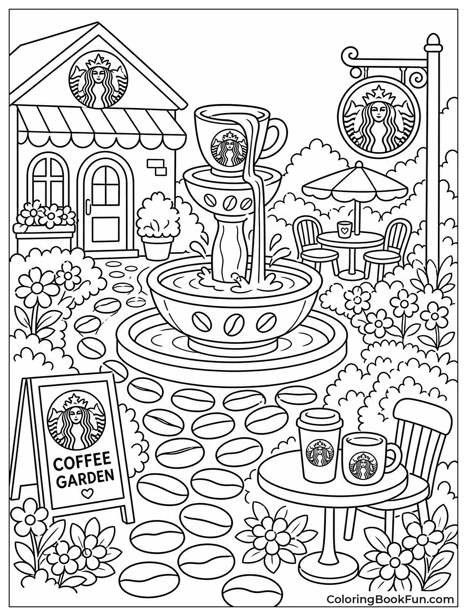 Peaceful Garden with Coffee Fountain