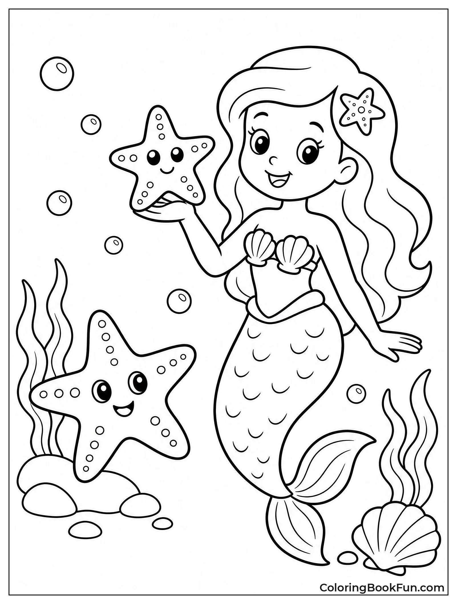 Starfish with a Friendly Mermaid