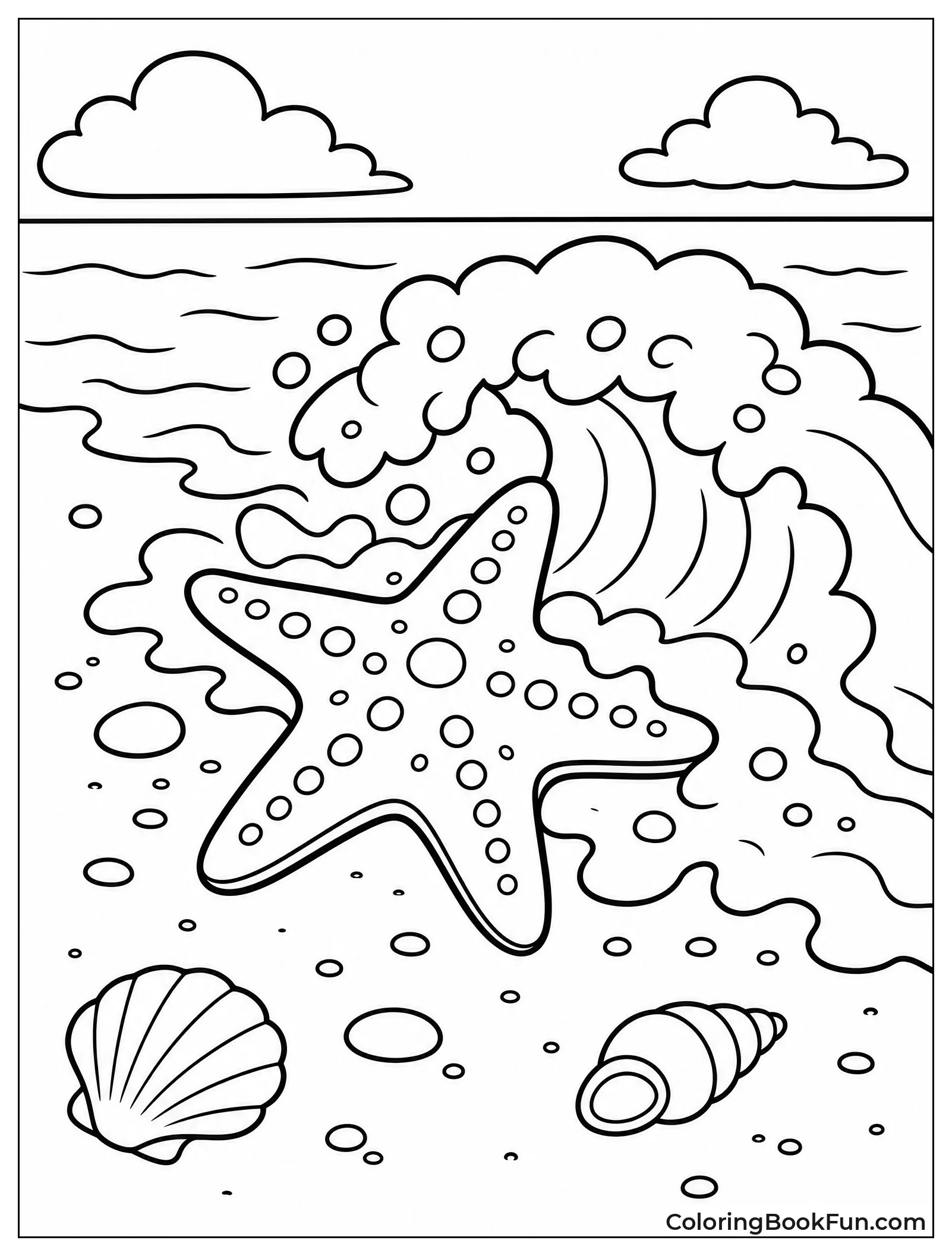 Starfish Tumbling in Foamy Waves