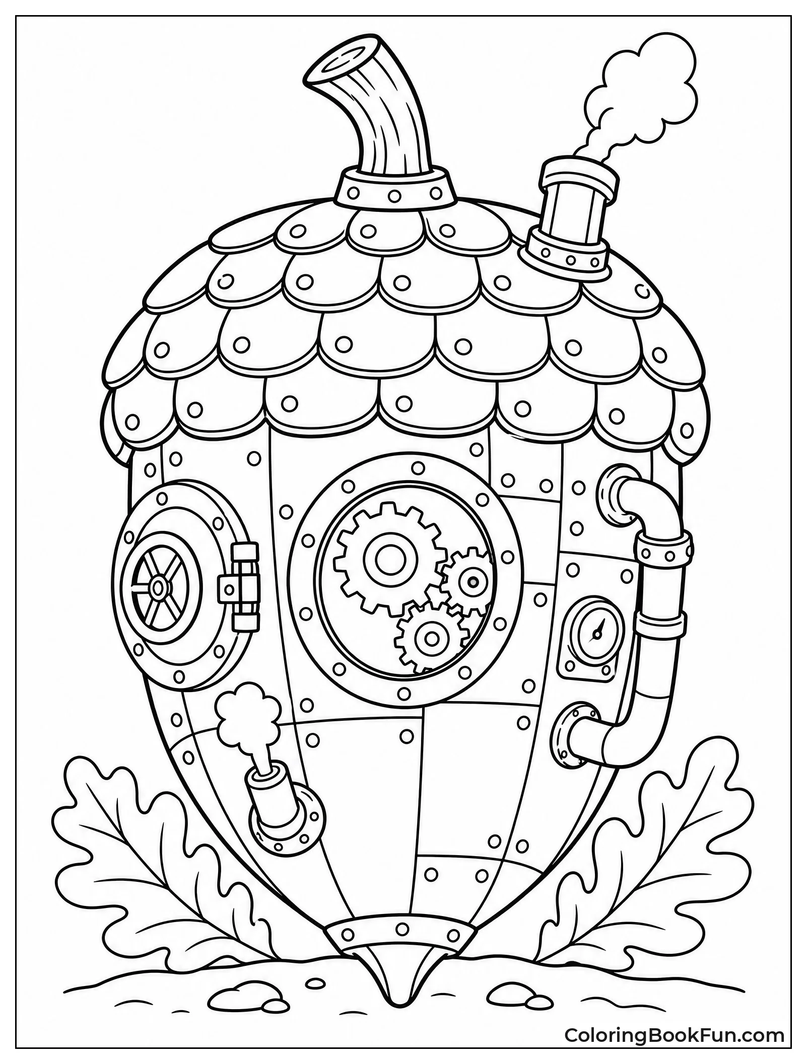 Mechanical Acorn With Gears And Steam
