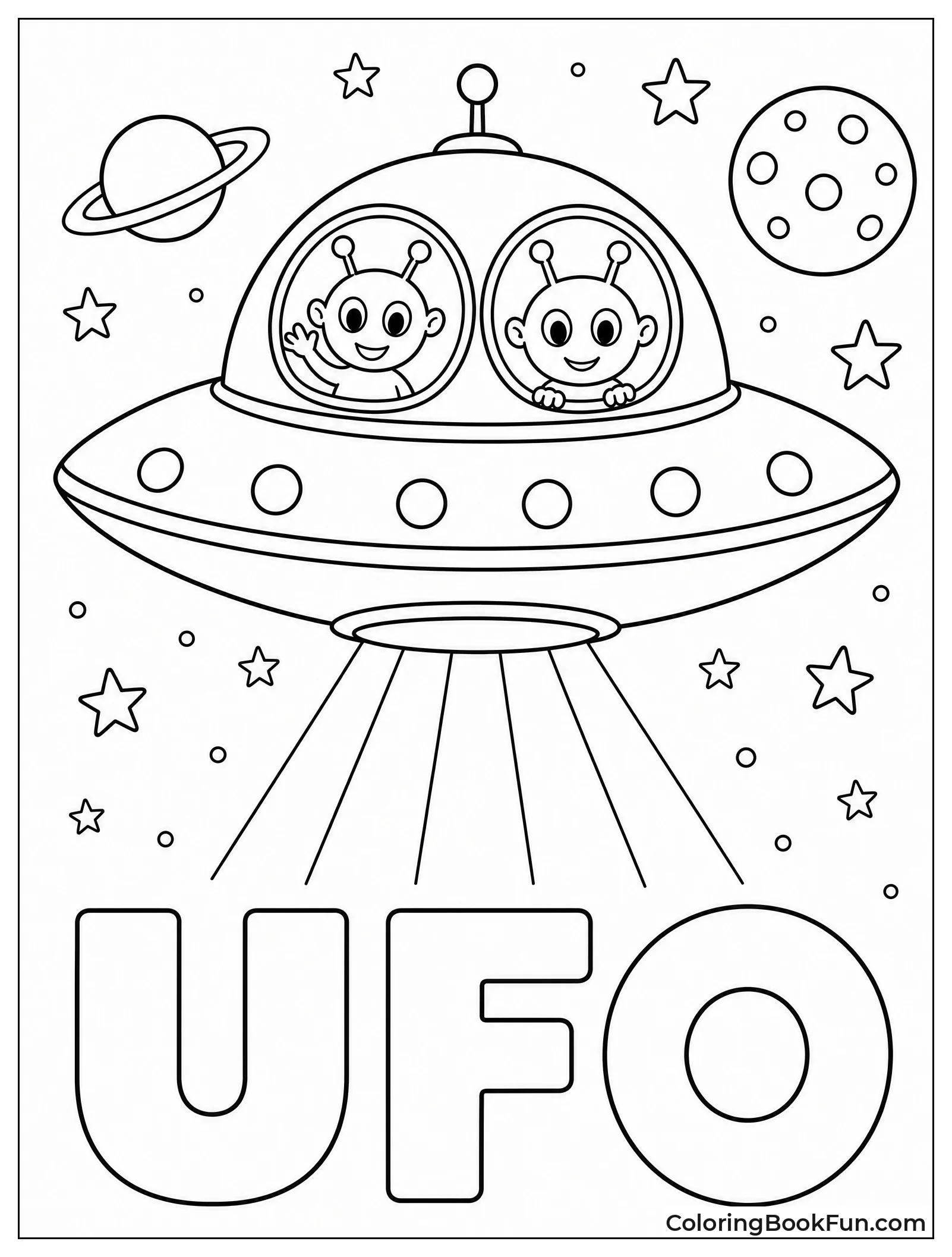 Cartoon UFO with Green Aliens