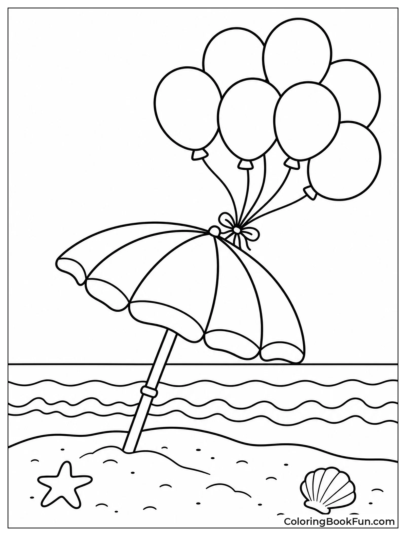 Balloons at Beach with Umbrella
