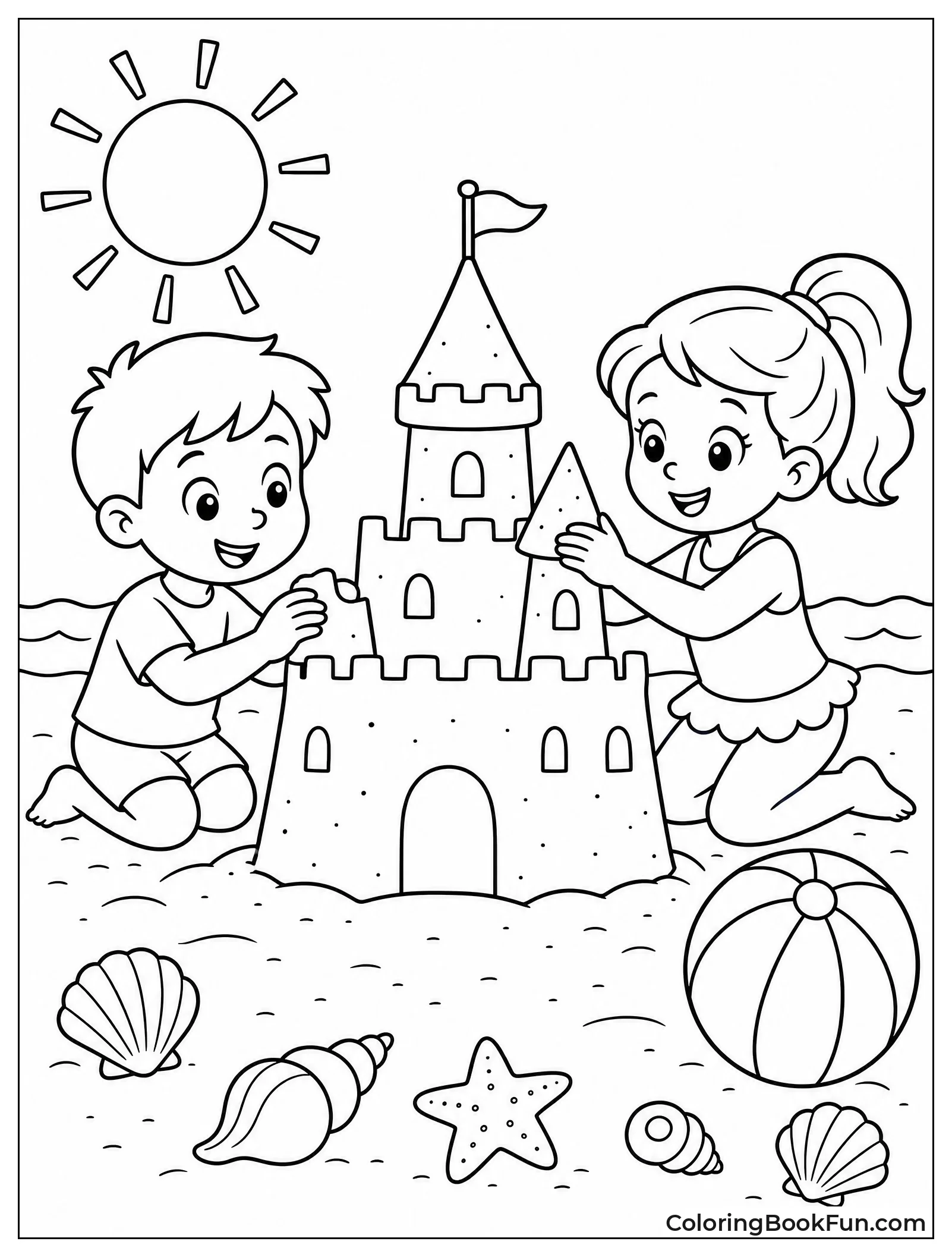 Friends Build Sandcastle at Beach