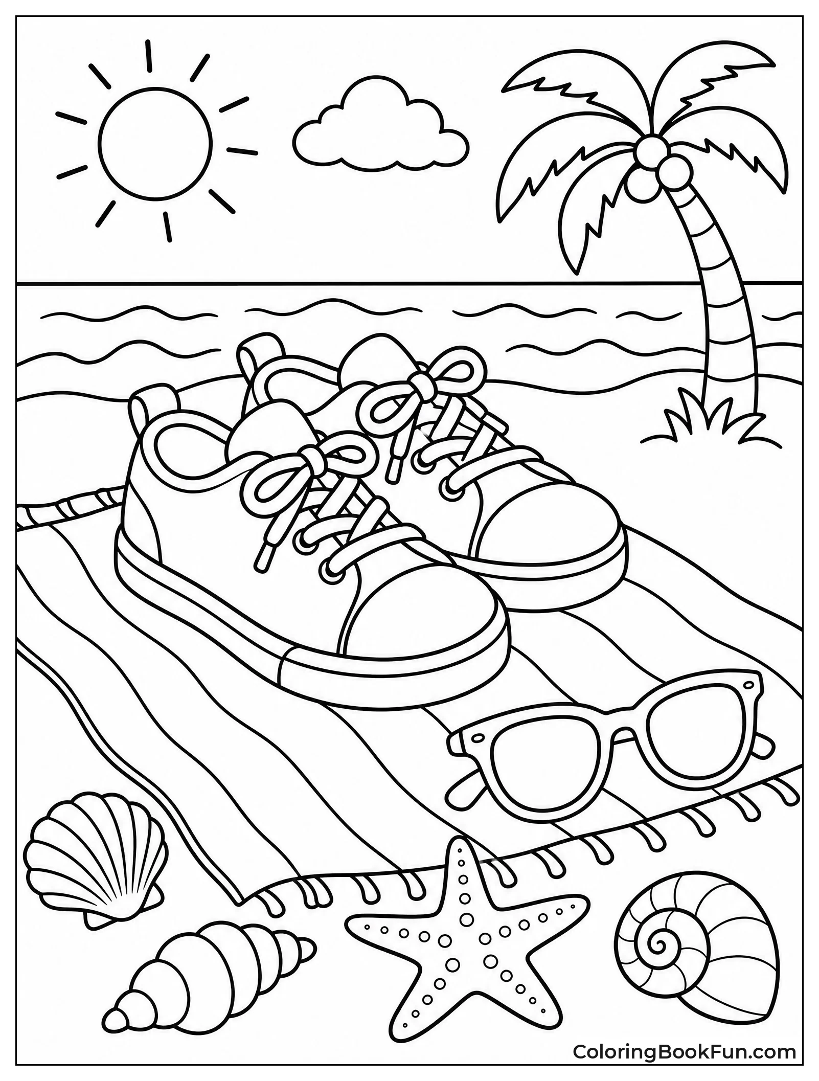 Sneakers on a Beach with Seashells