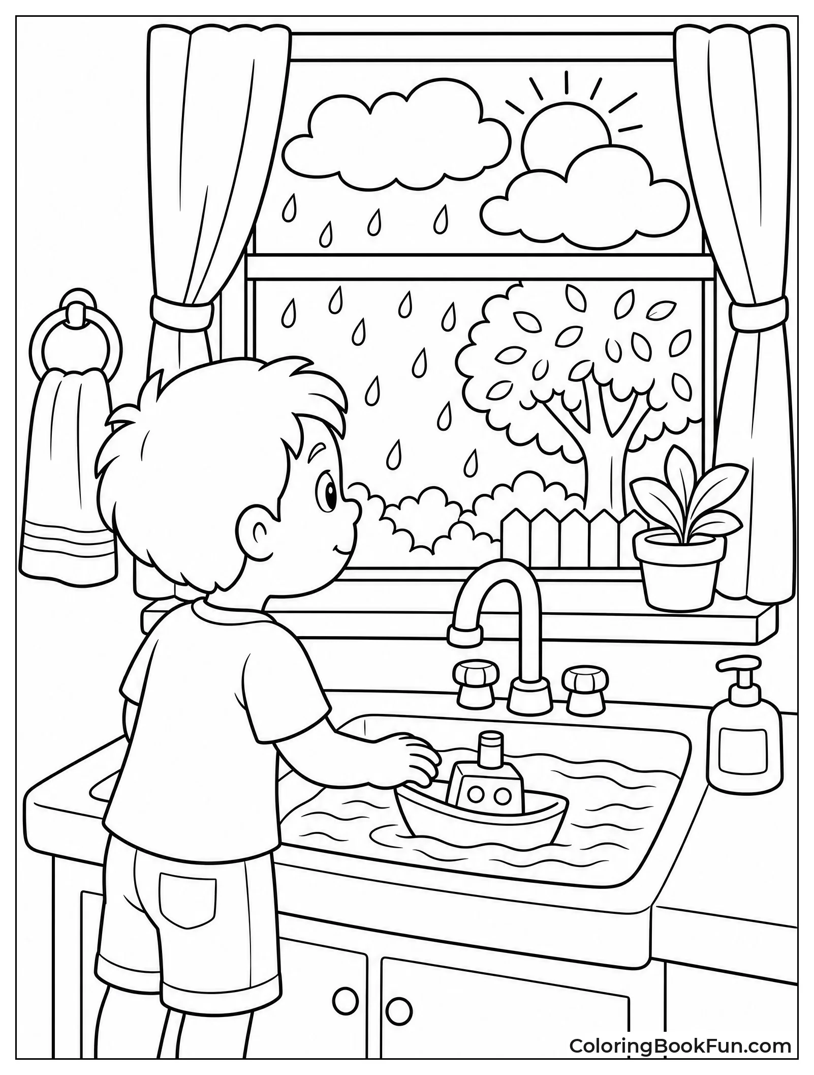 Child Watching Summer Rain