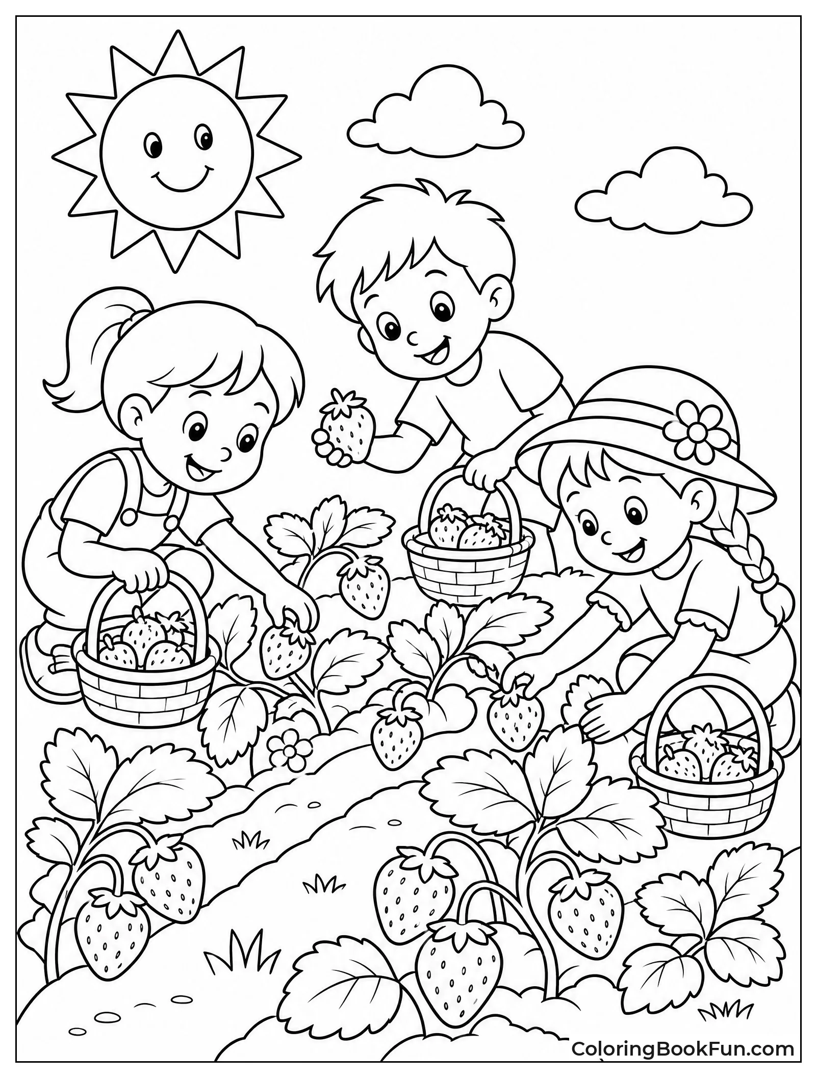 Kids Picking Sweet Strawberries