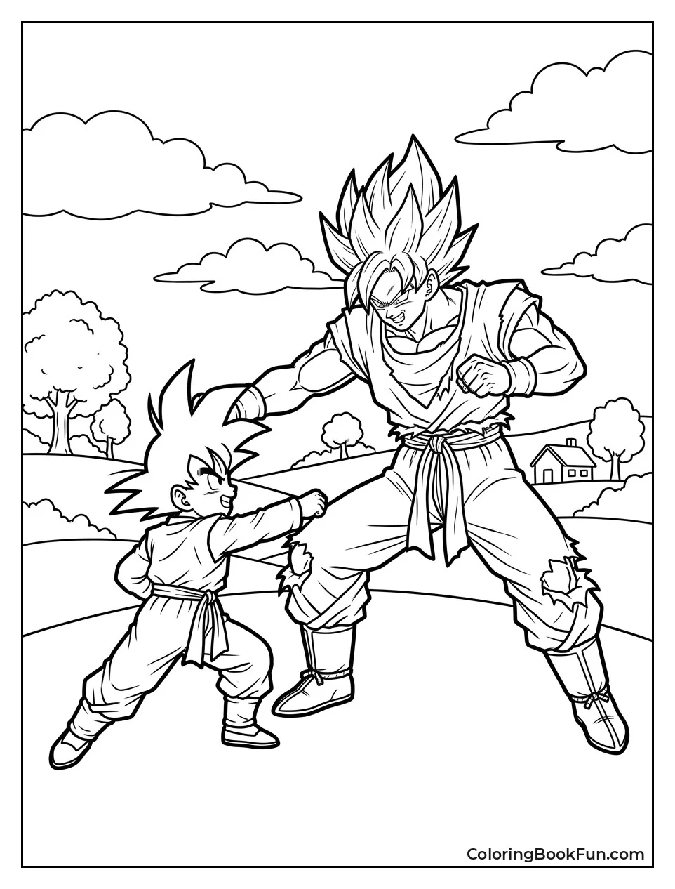 Goku Spars Playfully With Goten Outside